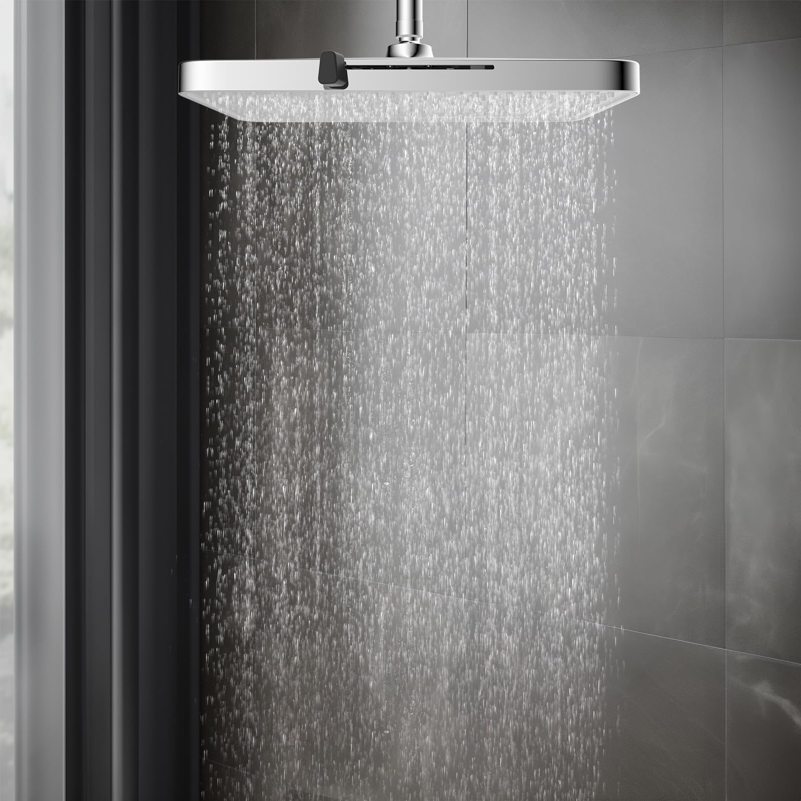Hibbent Duschkopf mit 5 Sprühmodi, 33 cm Hochdruck-Regenduschkopf, großer Regenduschkopf für Badezimmer, hoher Durchfluss, Wasserfall, feste Duschköpfe mit verstellbarem Drehgelenk, Silber