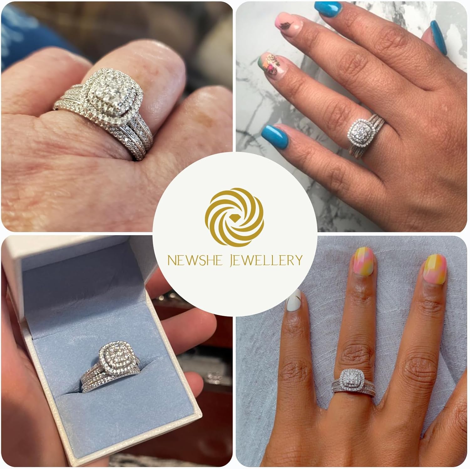 Newshe Jewellery Cubic Zirconia Engagement Rings for Women Wedding Ring Set 925 Sterling Silver Band Round Bridal Sets Anniversary Travel Size 5-12 - Image 2