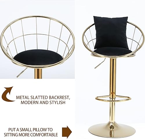 Miniatura 7 de Juego de 2 taburetes de bar giratorios, sillas de bar de altura ajustable con respaldo y reposapiés, taburete de bar de cocina de oro blanco con