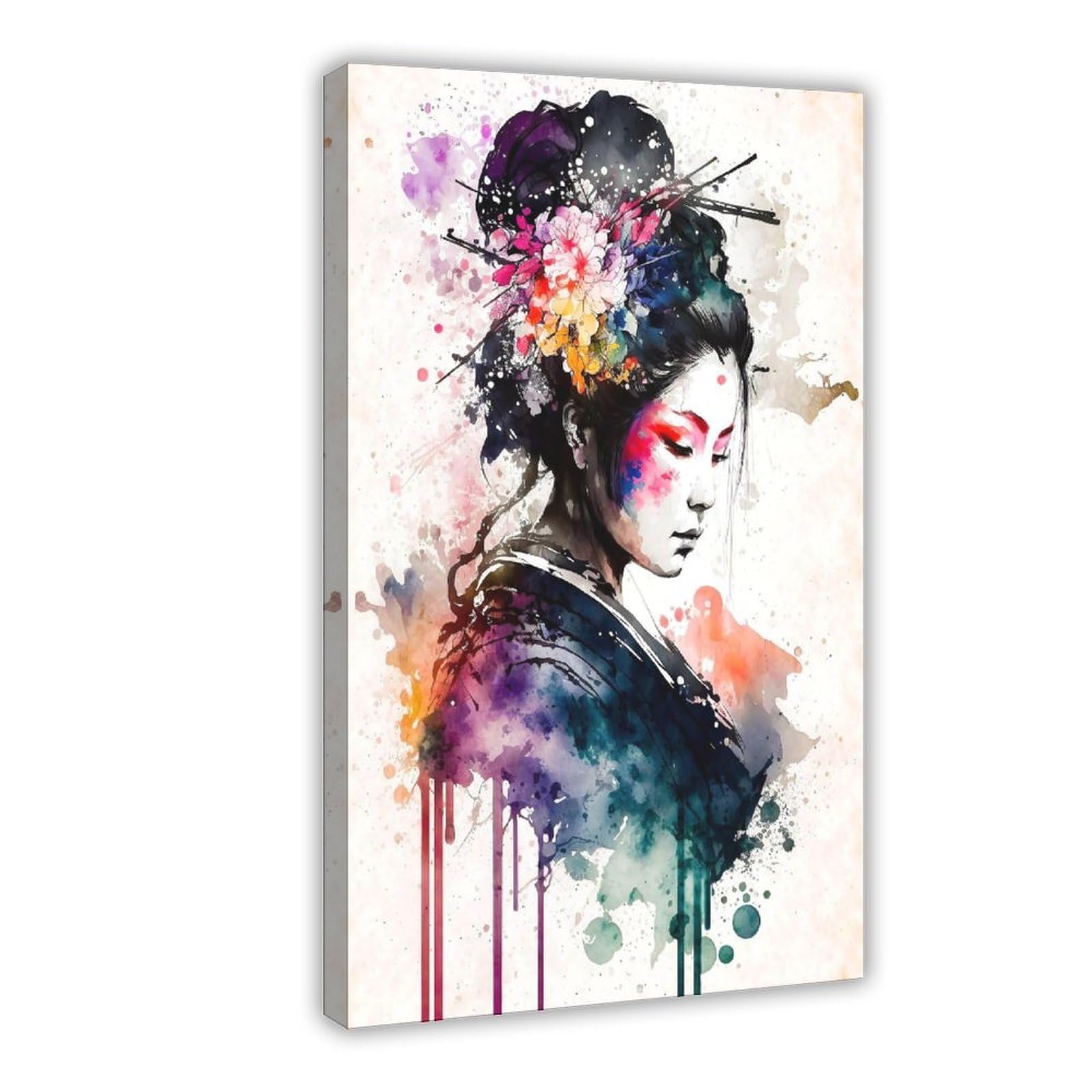 Qnvjqkdsi Frame Japanese Geisha Watercolor Art Poster (2) Canvas Poster Bedroom Decor Landscape Office Room Decor Gift 24" L X 36" W