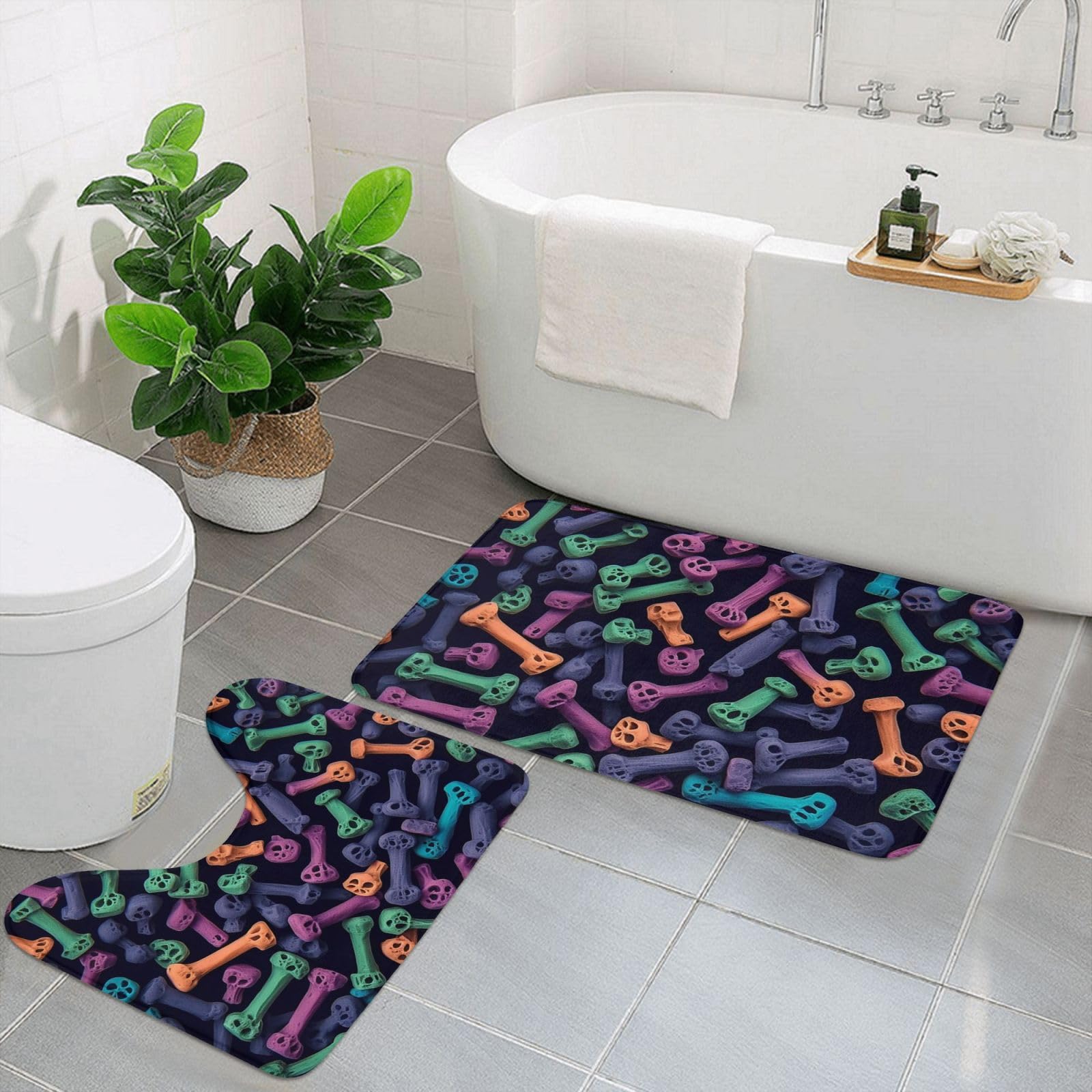 Tapis de bain en forme de U pour sortie de douche et WC design noir