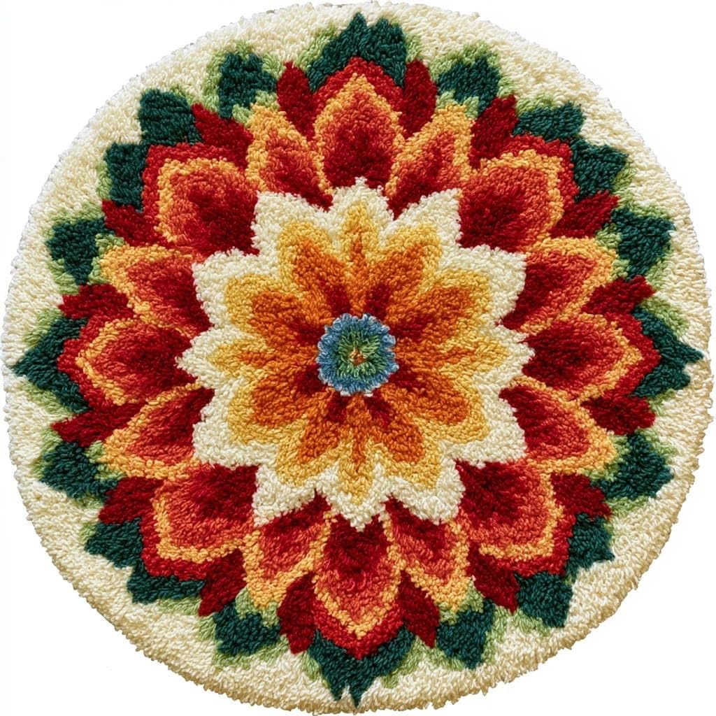 AMBATTERY Round Shape Latch Hook Kits Rug,Flowers