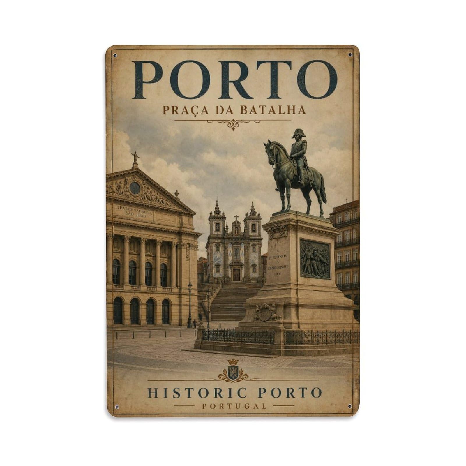 Yrnq 08X12inch Vintage Style Vintage Batalha Square Historic Center Portugal Metal Tin Sign