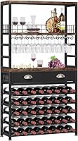 Homeiju 6-Tier Freestanding Wine Rack Cabinet with Tabletop, Leather Drawer, Holds 40 Bottles & 18 Glasses for Home Bar