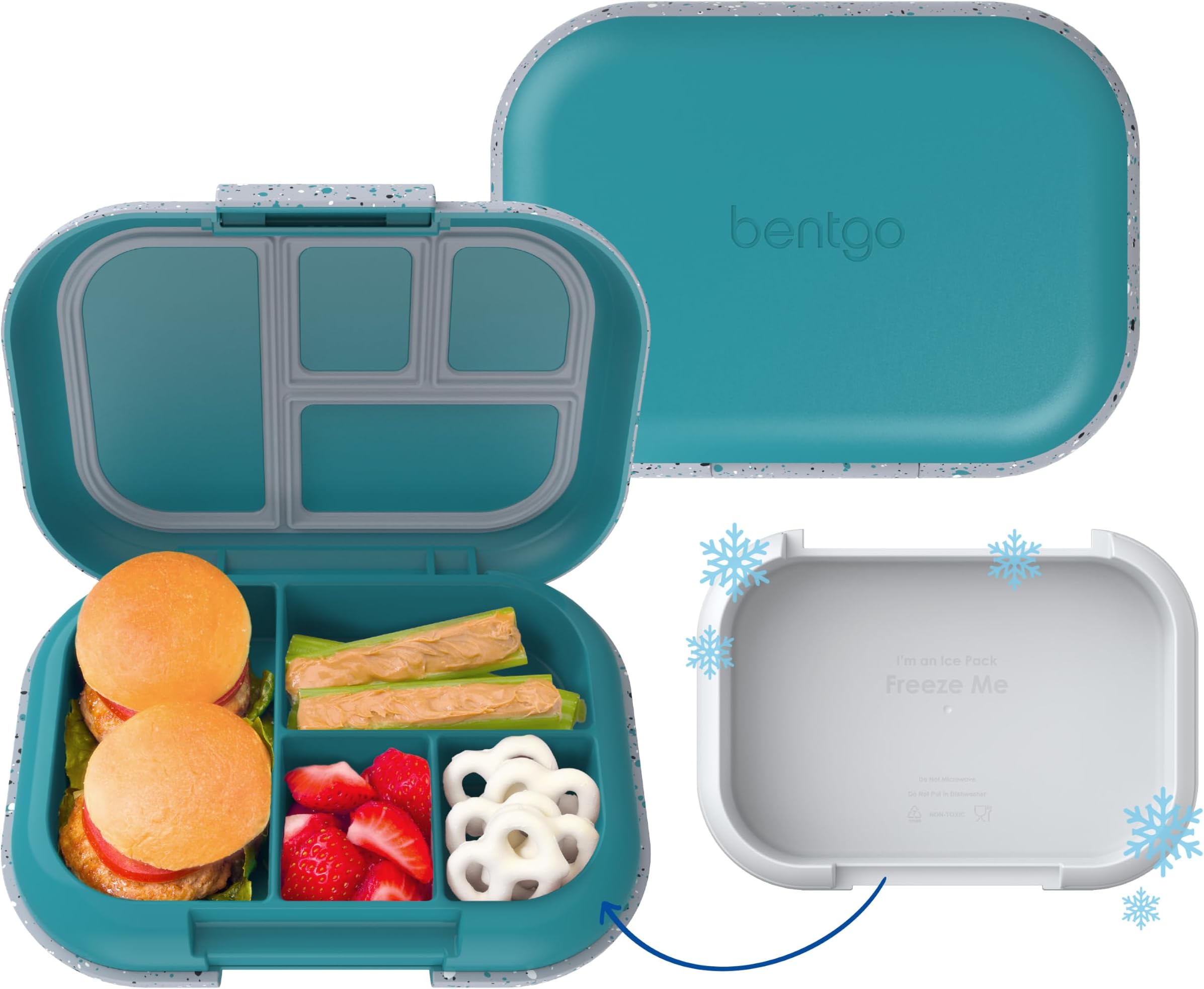 Chill Kids Leakproof Lunch Box - 4-Compartment Bento Box with Built-In Ice Pack, 3.3 Cup Capacity, BPA-Free, Microwave & Dishwasher Safe Tray, Ages 3–7 (Truly Teal)