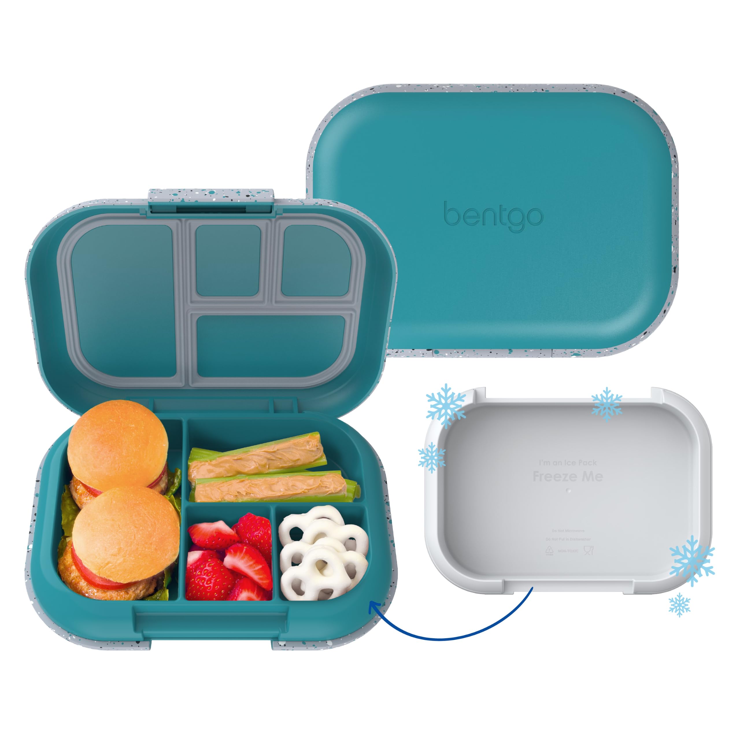 Bentgo Chill Kids 4-Compartment Bento Box Leakproof Lunch Box | Built-In Ice Pack, 3.3 Cup Capacity, BPA-Free, Microwave &amp; Dishwasher Safe Tray, Ideal for Ages 3–7 (Truly Teal)