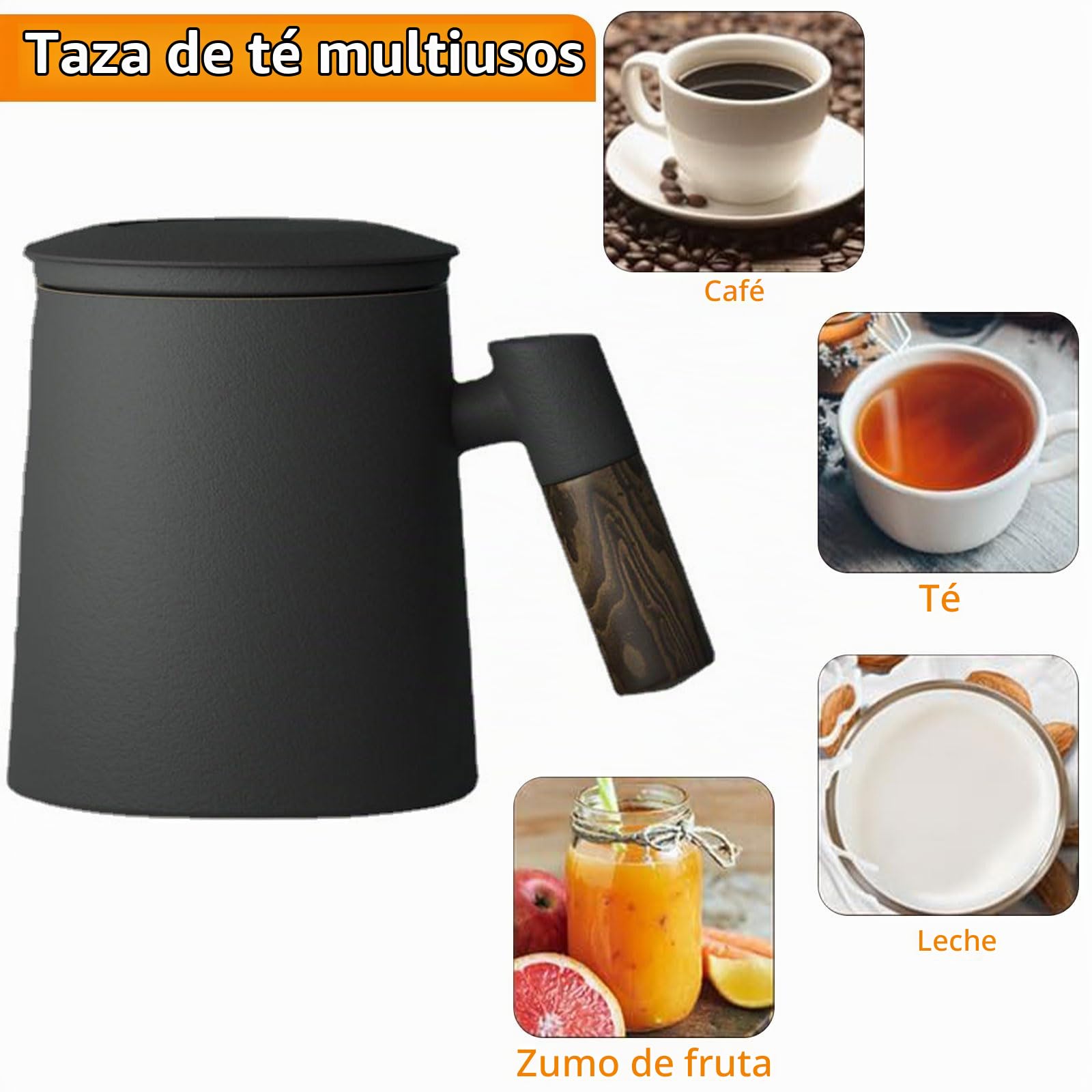 400ml Taza de Té Infusiones Con Tapa y Filtro, Taza Té Cerámica Gran Con Mango Madera y Colador, Ideal para Preparar Café u Hojas deTé, para Uso Familiar, Oficina, Hogar, Aniversario Regalos