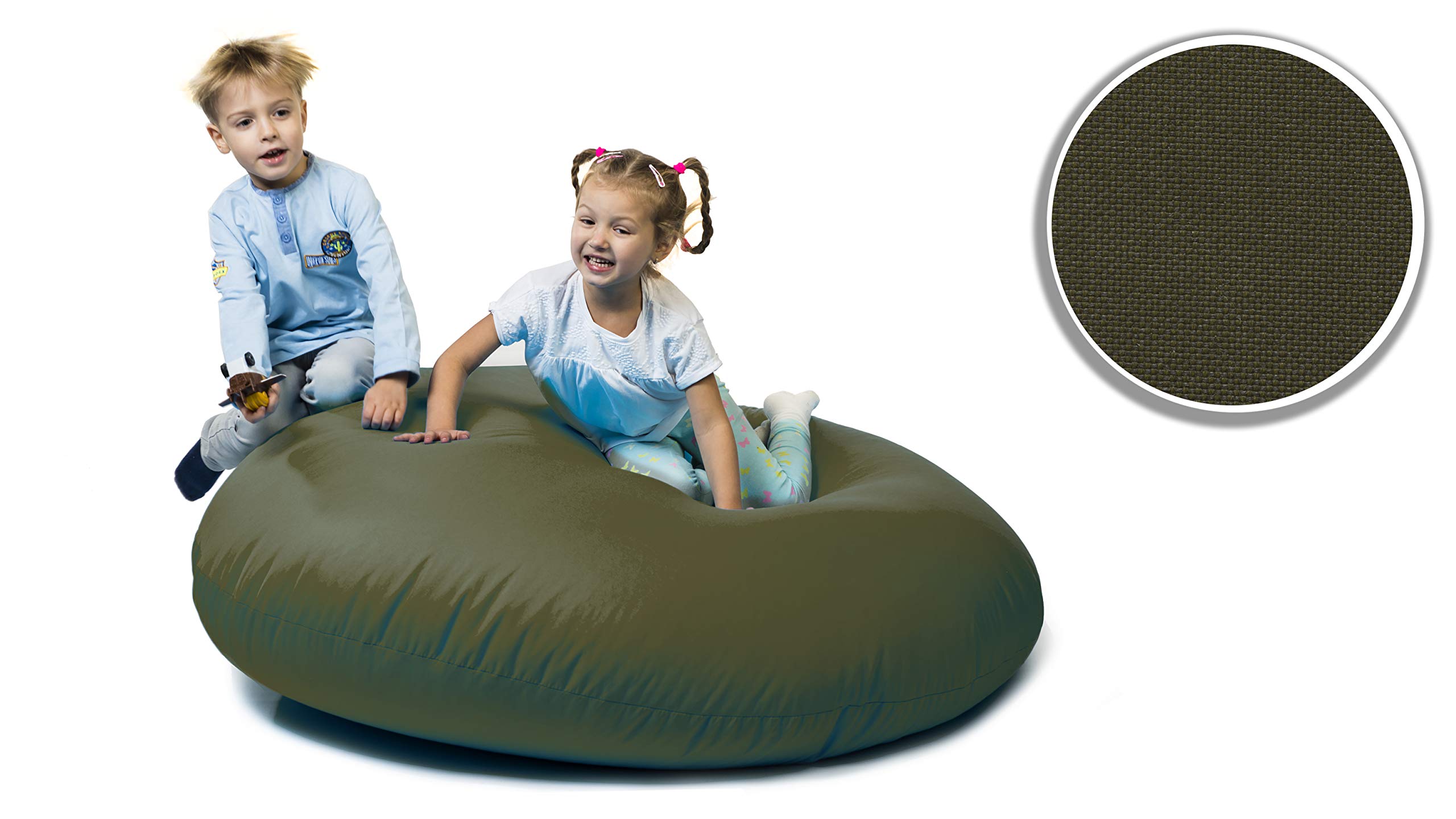 sunnypillow Worek do siedzenia XXL z wypełnieniem ze styropianu, średnica 125 cm, funkcja 2 w 1, do siedzenia i leżenia, na zewnątrz i wewnątrz, dla dzieci i dorosłych, wiele kolorów i rozmiarów do wyboru, ciemnozielony