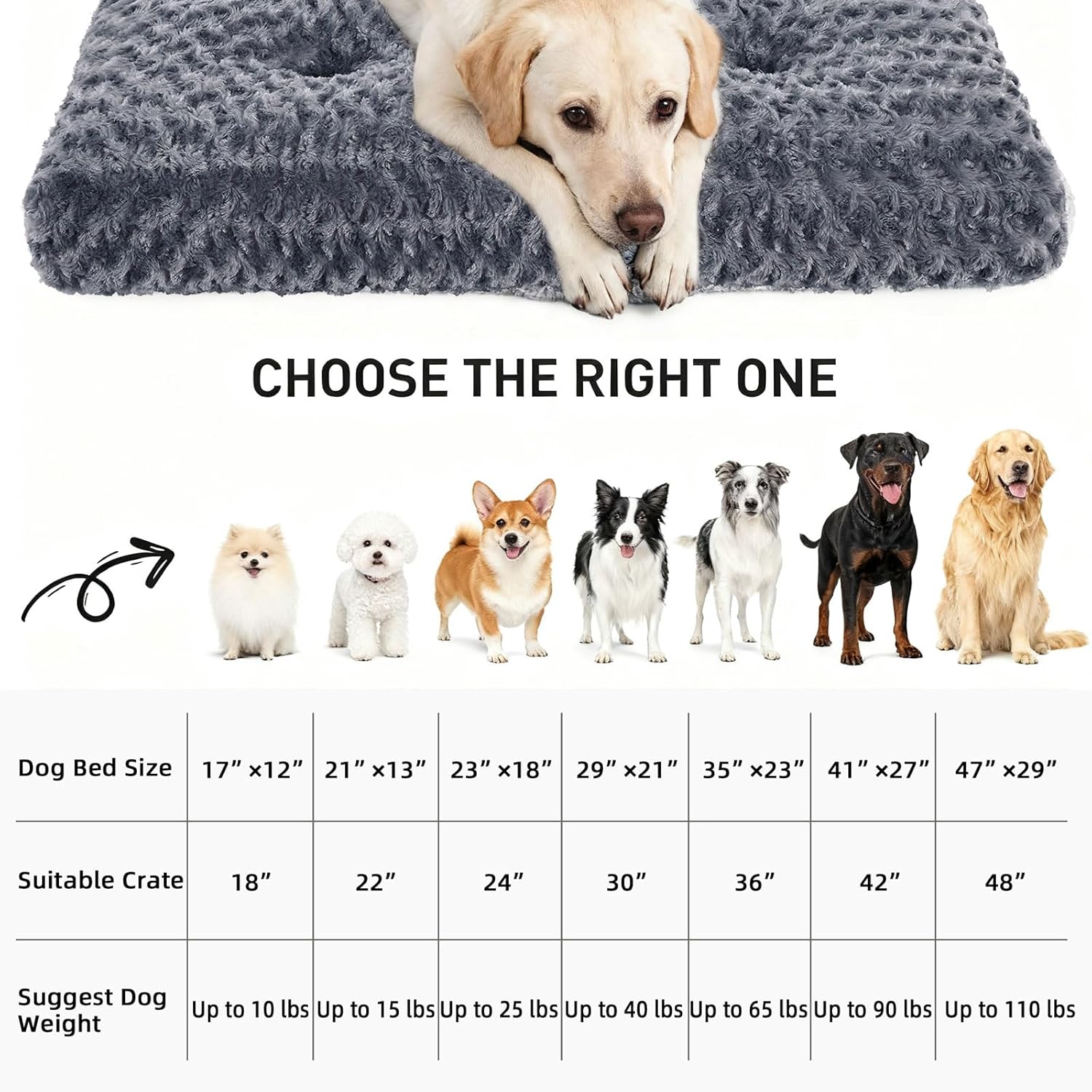 Smiry Washable Dog Bed Ultra Soft Dog Crate Beds, Deluxe Plush Kennel Pad Anti-Slip Pet Sleeping Mat for Large Jumbo Medium Small Dogs Breeds, 35" x 23", Dark Gray