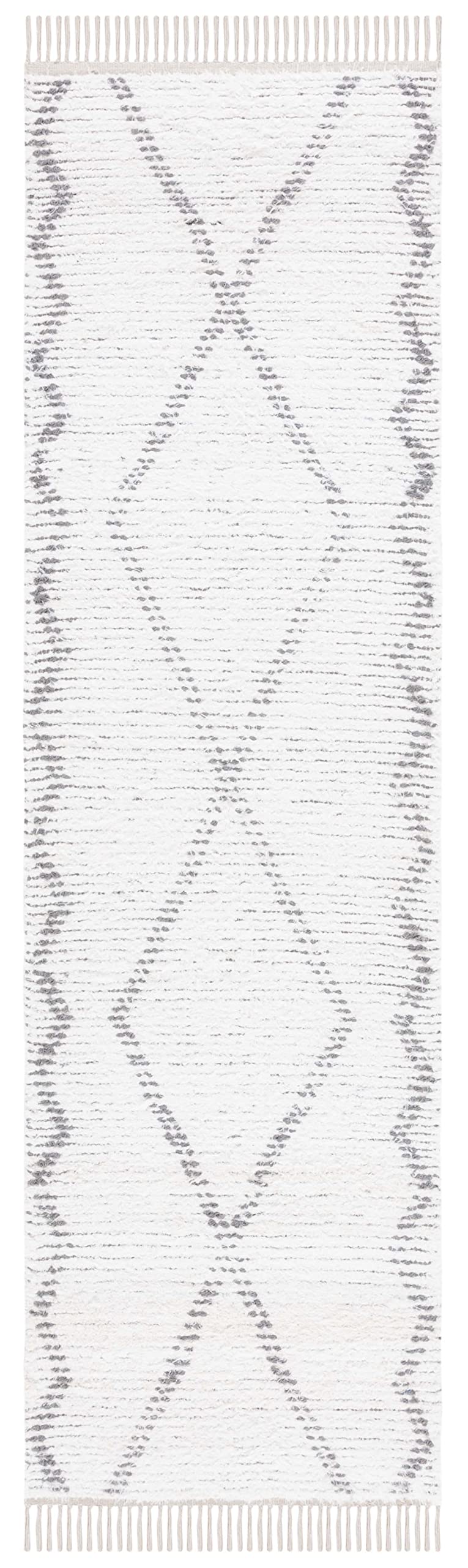 SAFAVIEH Casablanca Collection Runner Rug - 2'3" x 8', Ivory & Grey, Handmade Moroccan Boho Cotton Fringe, Ideal for High Traffic Areas in Living Room, Bedroom (CSB464A)