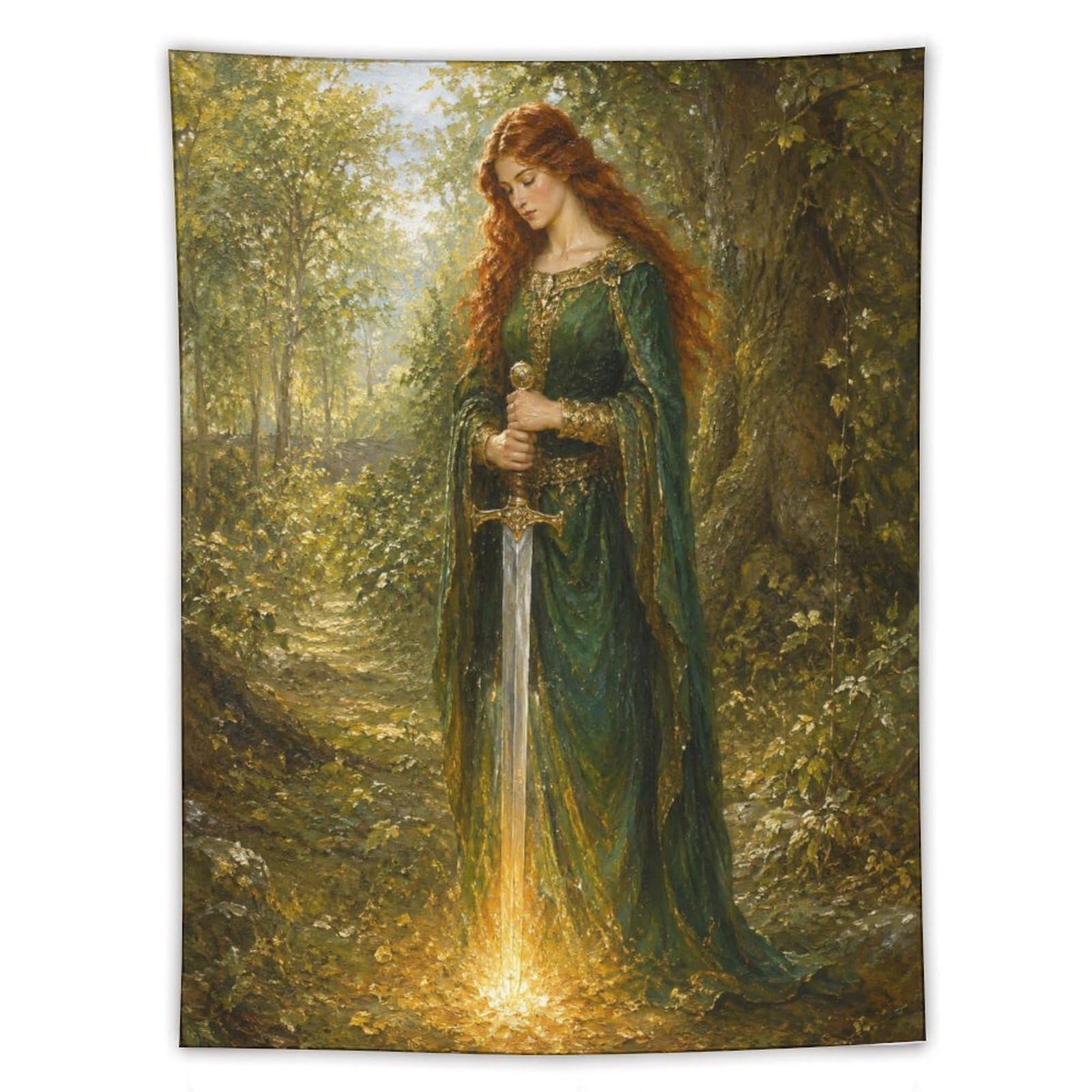 W7C8U2X3 Woman with Glowing Sword Wall Tapestry, Surrealist, Bedroom