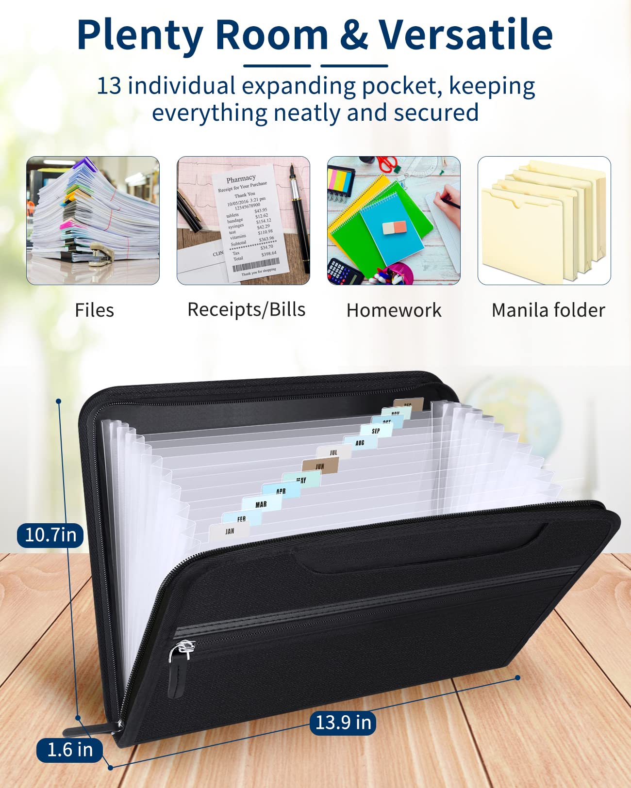 Sooez Heavy Duty Accordion File Organizer