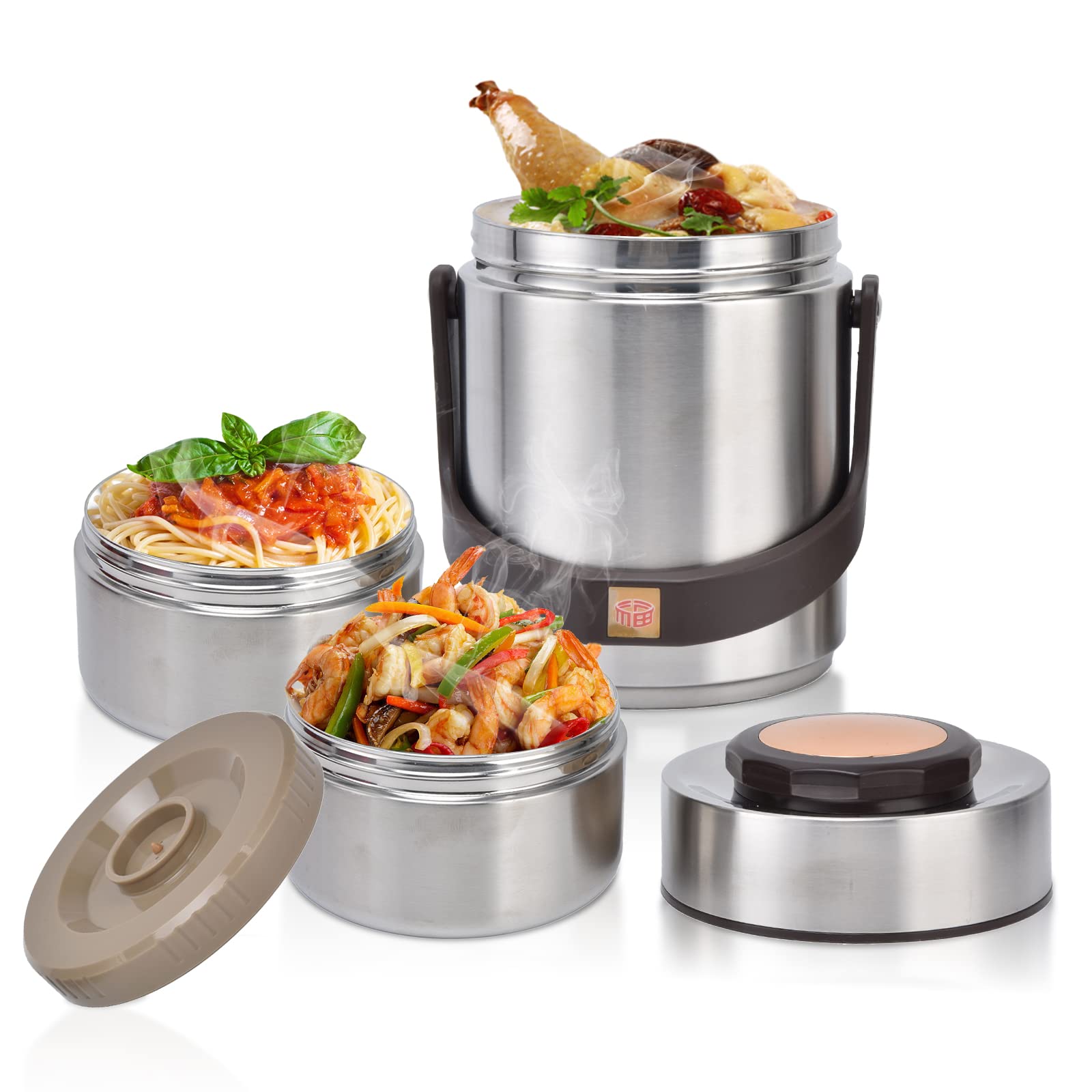 Edelstahl Thermo Lunchbox, 1,5 Liter Essen Lunch Pot, 2 Etagen Doppelwand Isoliert Lunchbehälter für Warme Speißen, Mahlzeiten, Babynahrung, Suppe, Mittagessenzum Büro, Picknick im Freien