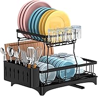 Vista 1 de Dish Drying Rack, 2-Tier Stainless Steel Dish Rack with Removable Utensil Holder, Rust-Proof Dish Drainer with Drying Board,Large Dish Racks for