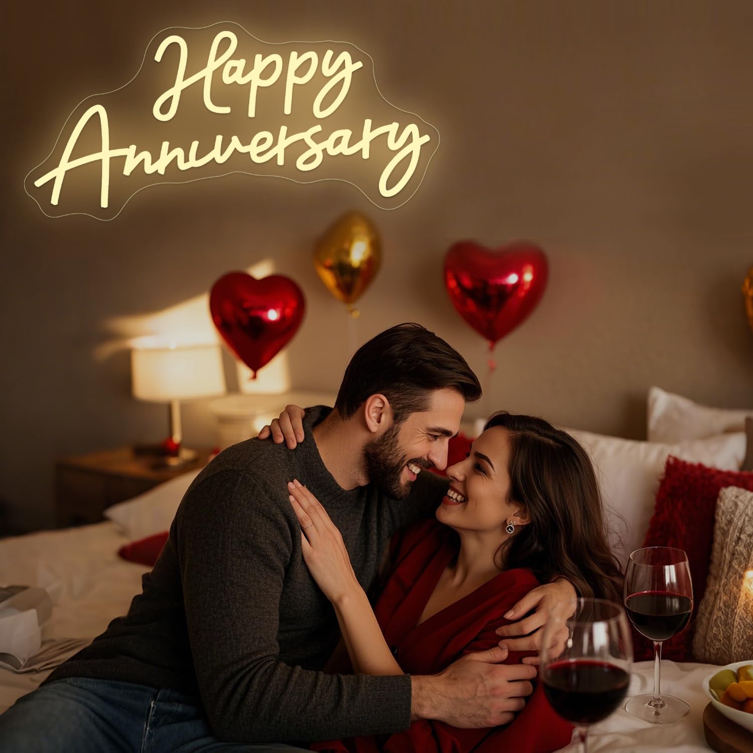 Happy Anniversary Neon Sign for Wall Decor Wedding Birthday Party Bedroom Bar Shop,Led Signs,Decoration Neon Lights for Bar Pub Christmas,Restaurant,Bedroom Wall Decor