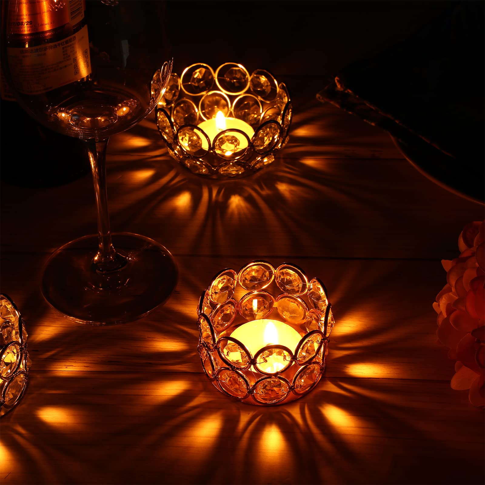 20 Pcs Gold Crystal Votive Candle Holder Tealight Table Centerpieces Elegant Decorative Bling for Wedding Home Decoration (Gold)