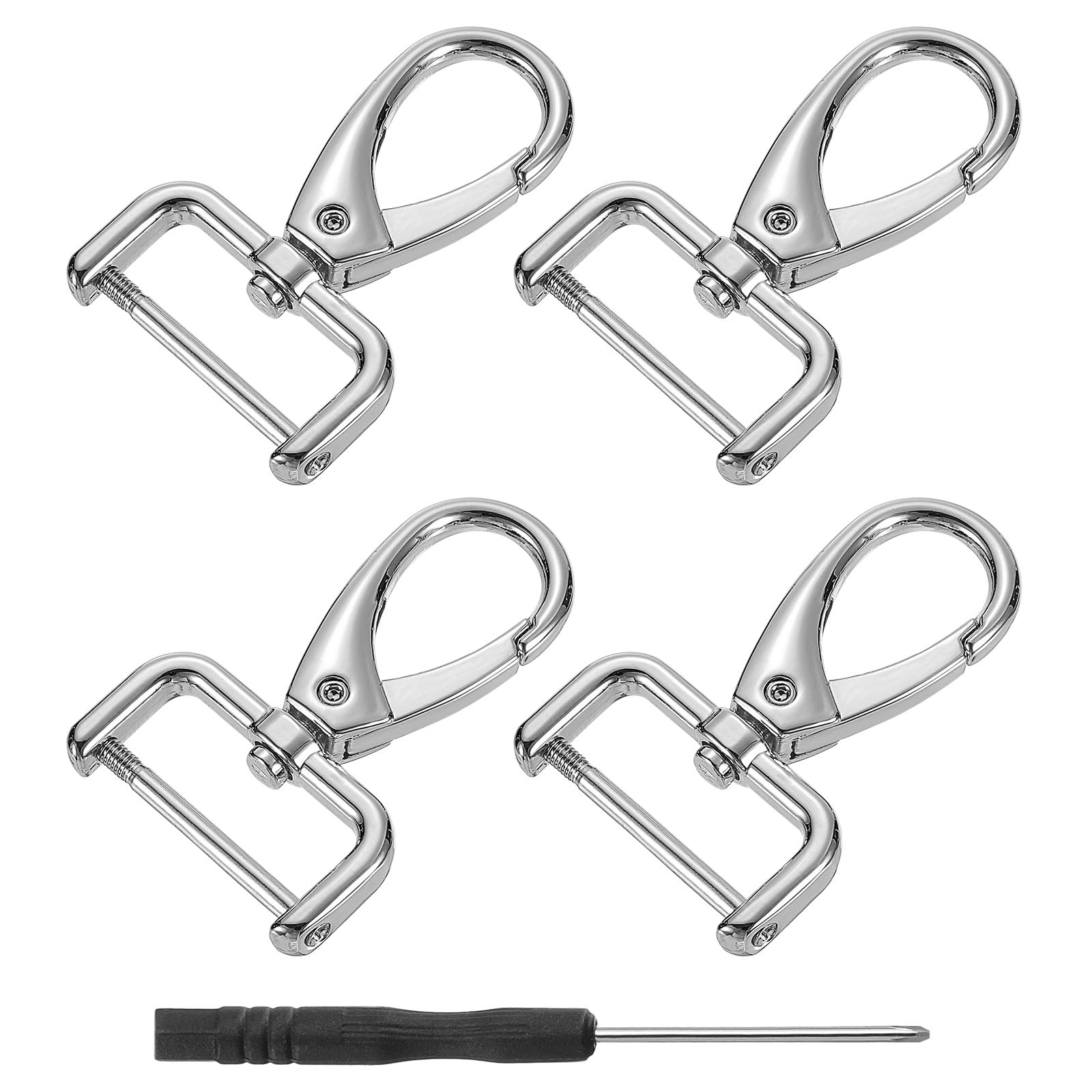 sourcing map 4Pcs Swivel Clasps Hook, 25mm(1 Inch) D Ring Detachable Snap Hook Metal Lobster Claw Clasp Hook with Screwdriver for Purse Keychain DIY, Silver