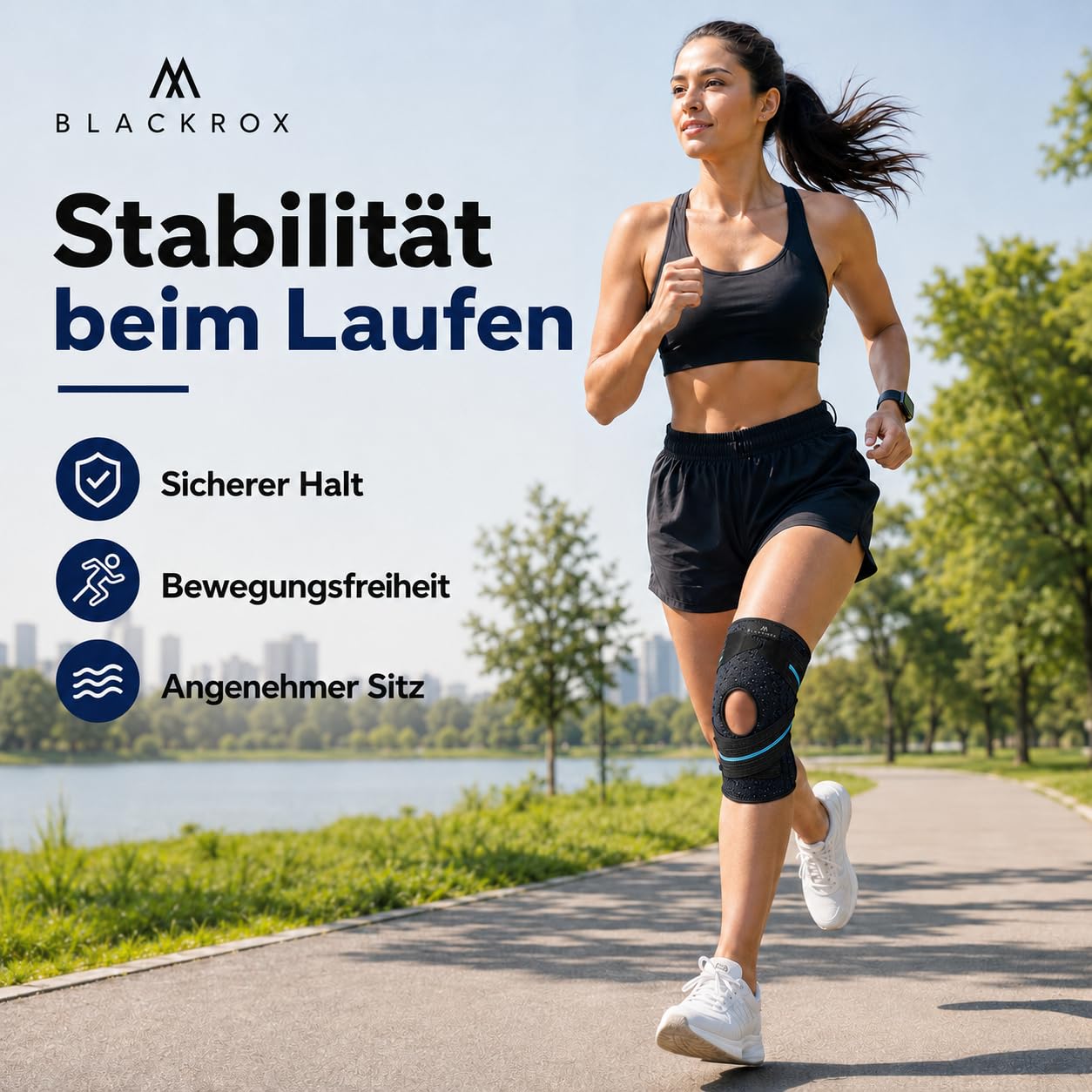 BLACKROX GENUSHOCK KNIEBANDAGE MIT SILIKONRING – Kniegelenkbandage für Damen & Herren – Unterstützung von Knie & Meniskus – Kniestütze ideal für Sport, Fußball, Kraftsport & Training – One Size
