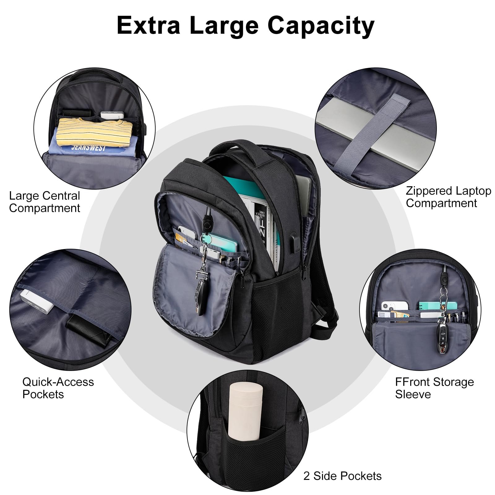 Black Backpack for School, School BackPack for Teens, Girls and Boys, with 15.6 inch Laptop Bookbag for College, Large Computer Back Pack with Compartments for Men & Women…
