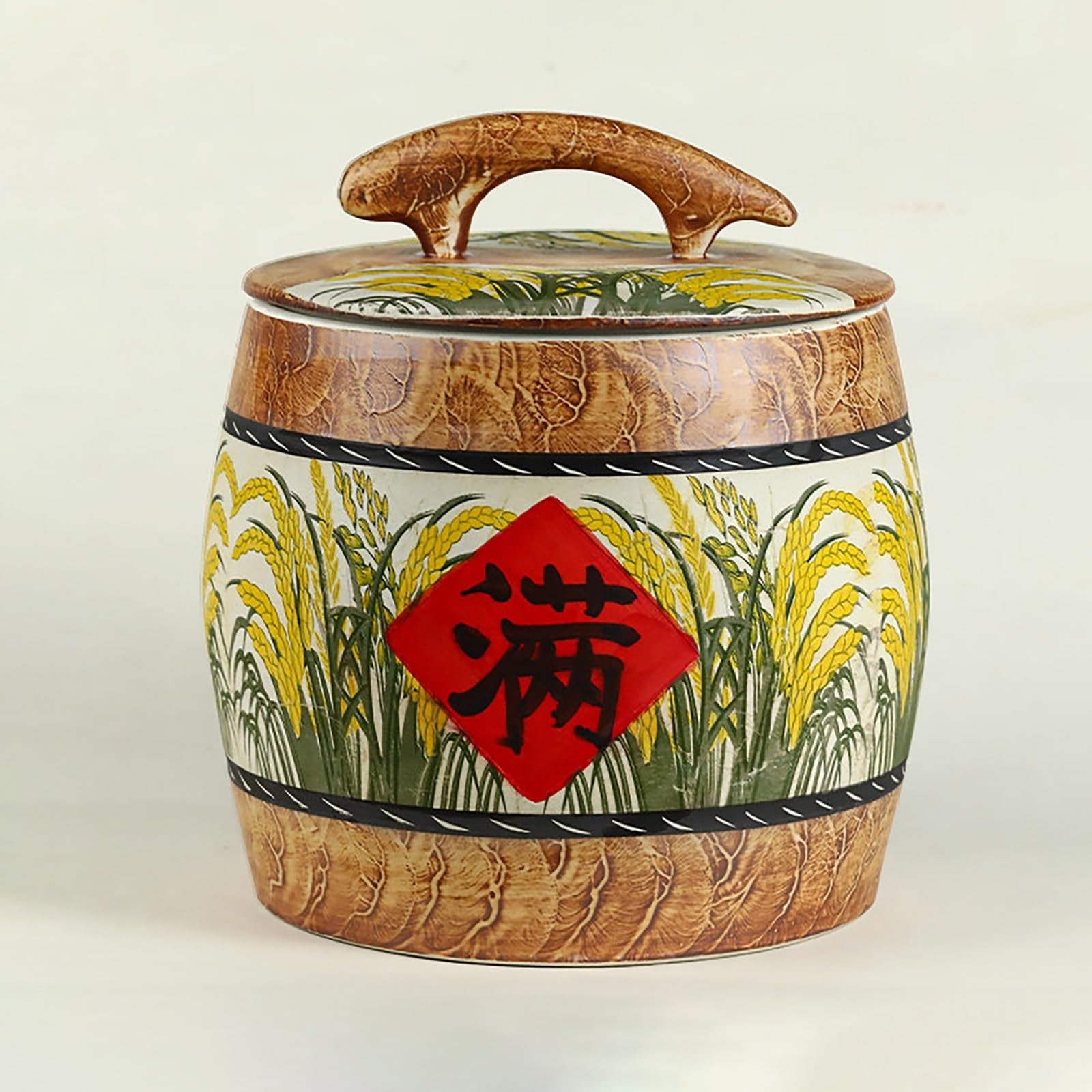 Cubo de arroz de cerámica con tapa hermética, dispensador de alimentos de gran capacidad para soja, cereales, harina, azúcar, café y arroz, solución de almacenamiento sellada