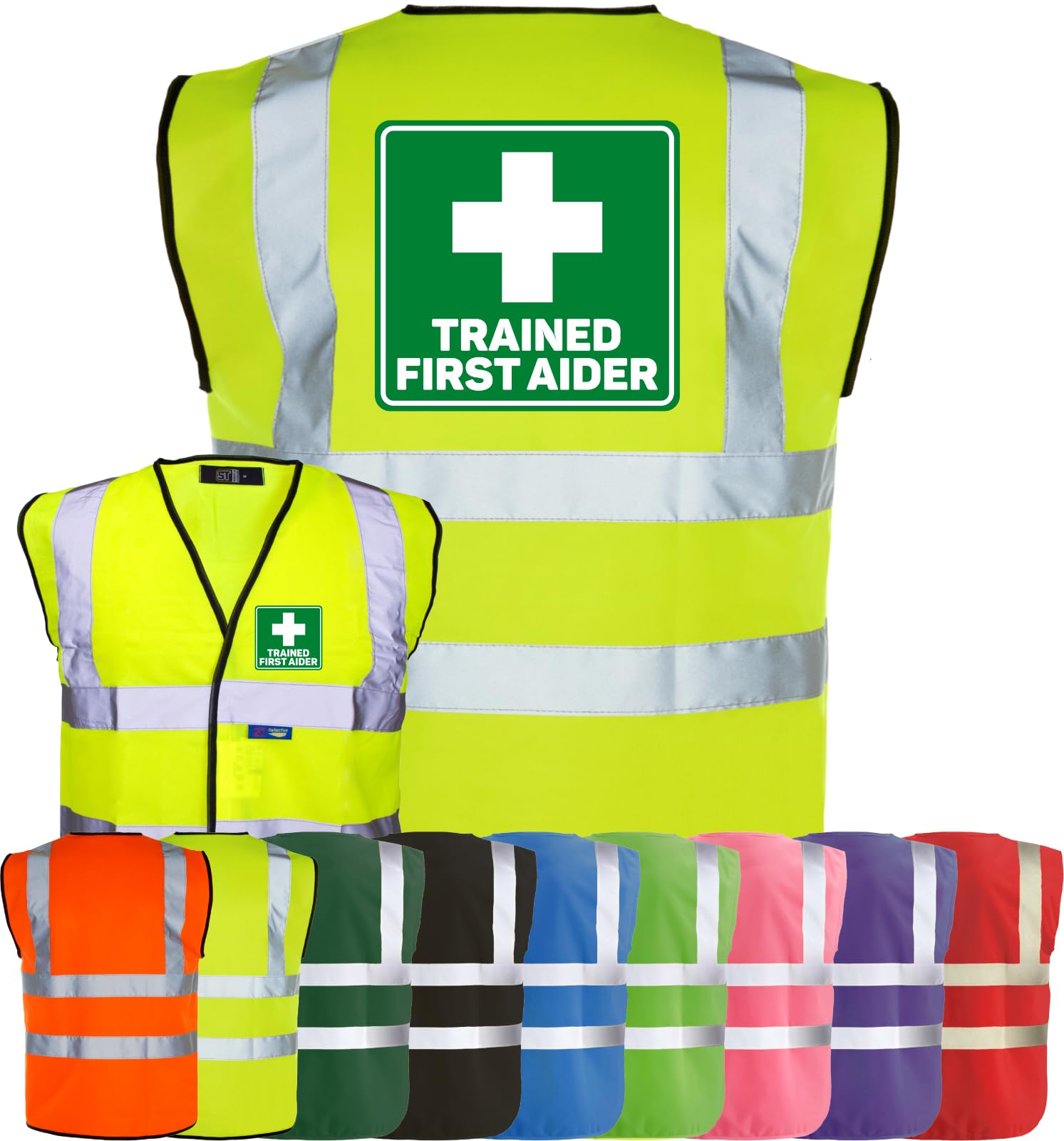Corporate Togs TRAINED FIRST AIDER Printed Hi-Vis Vest - High Visibility Safety Waistcoat Tabard, Fastening | Protective Safety Wear & Safety Wear
