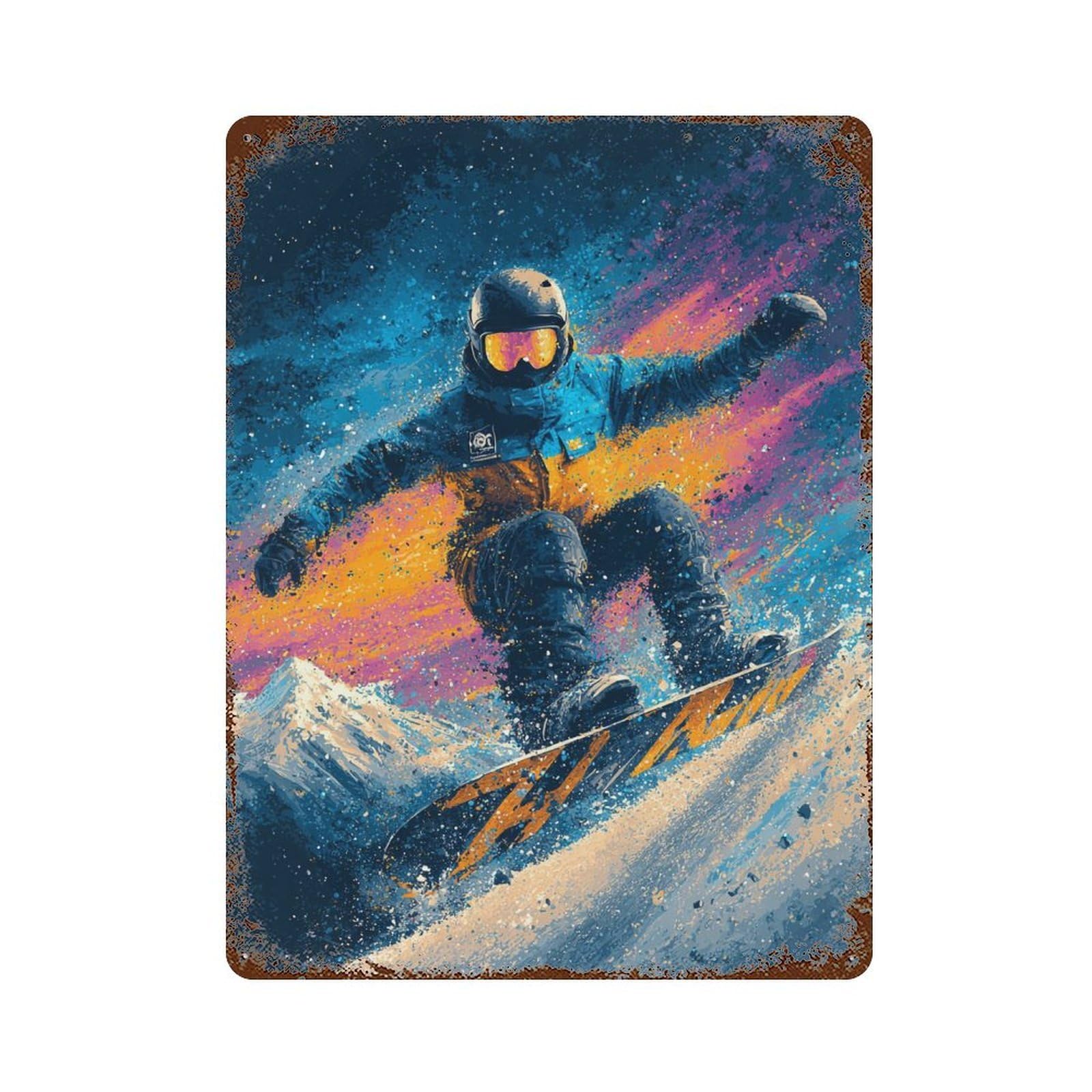 Snowboarder in Action -9 Rustic Tin Plaque 15.7"x11.8", Rustic Home Decor for Office, Studio And Wall Decor