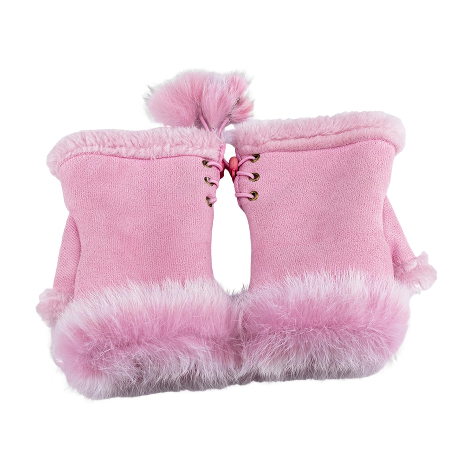 pofluany 1 Pair Women Winter Mittens Adjustable Drawstring Thick Plush Faux Fur Windproof Anti-slip Student Writing Gloves Keep Warm Fingerless Typing Mittens Pink