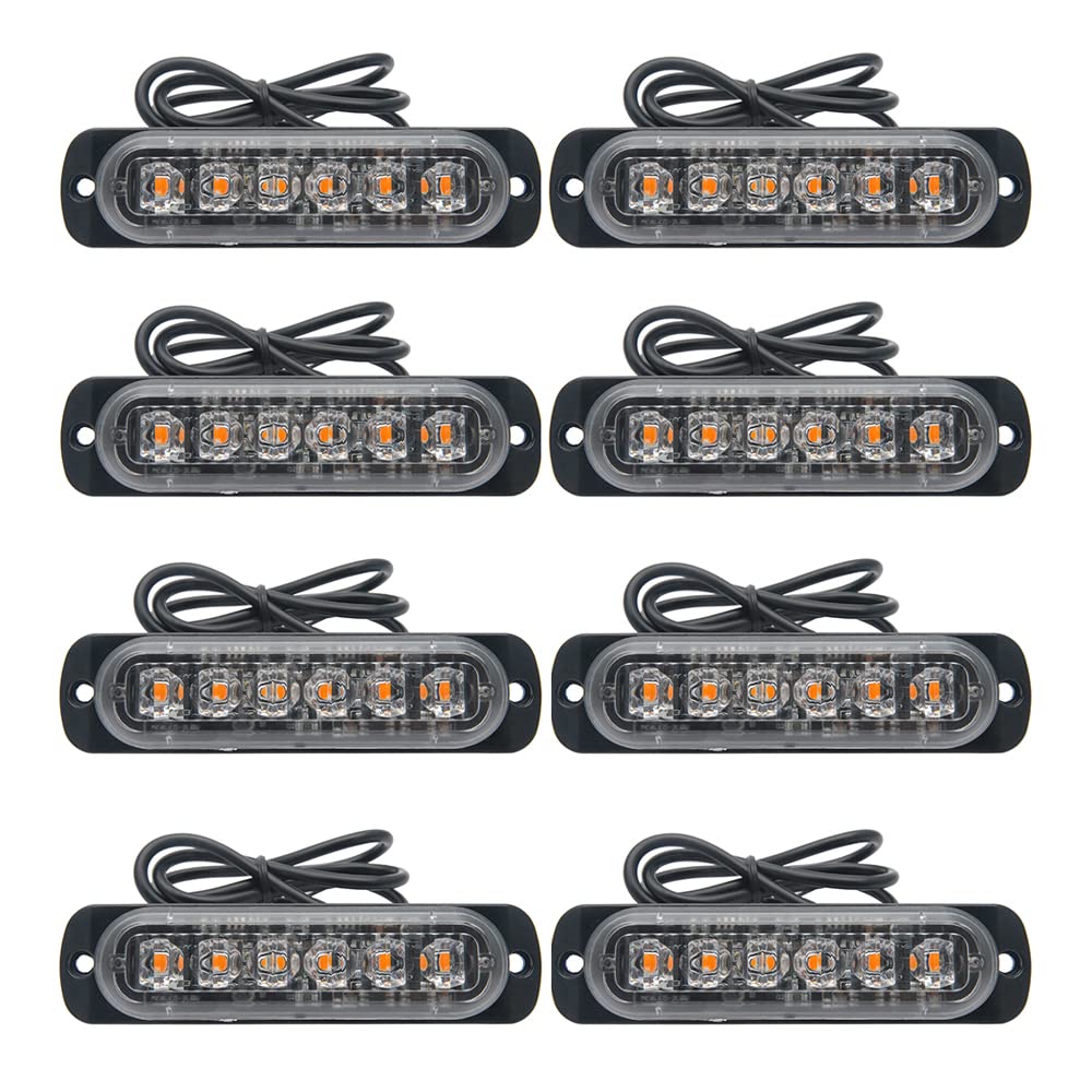 Baceyong Luci stroboscopiche di emergenza per auto, 2/4/6/8 pezzi, barra luminosa a 6 LED color ambra, con griglia di segnalazione guasti lampeggianti, per veicoli, camion, rimorchi, furgoni