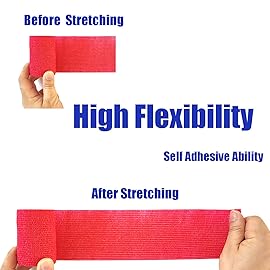 Baisunt 6 Pack 3 Inches Cohesive Bandage Self Adhesive Wrap Elastic Self Adherent Vet Wrap Breathable Self Stick Tape for Wrist, Ankle, Sports, Tatoo Wrap(5 Yards, Red)