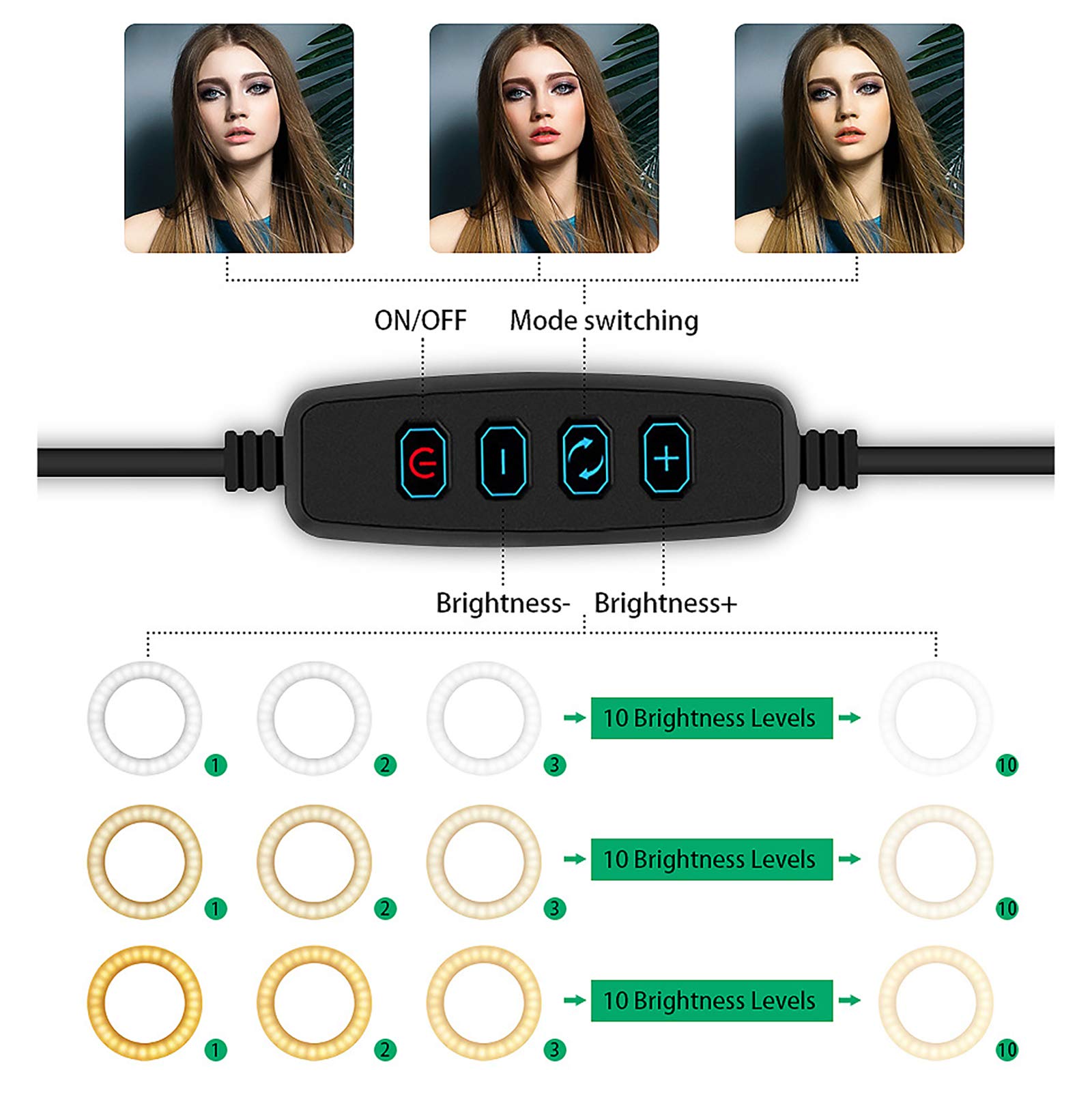 Selfie Luce ad Anello con 2 Regolabile Basamento del treppiedi e Supporto del Telefono, LED dimmerabili Desktop di Bellezza Selfie Luce per Youtube Video, in Diretta, Trucco
