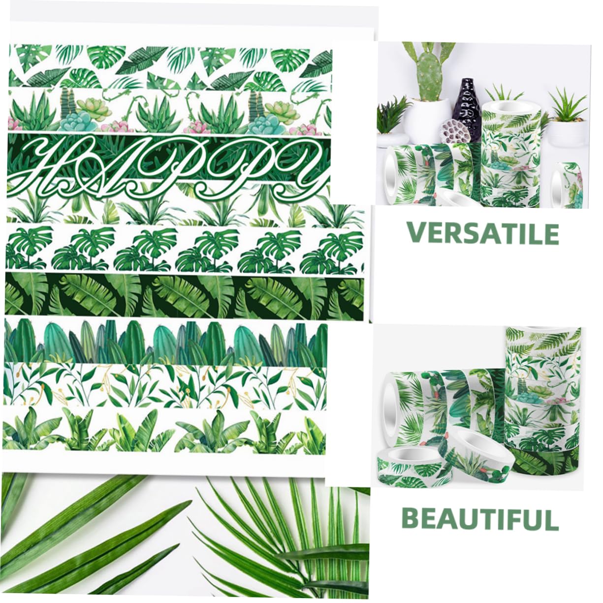 60rotoli Nastro Adesivo Washi Decorativo Autoadesivo e Facile Da Usare Per Scrapbooking Diario e Artigianato Stile Foglie Verdi Materiale Sicuro e Creativo