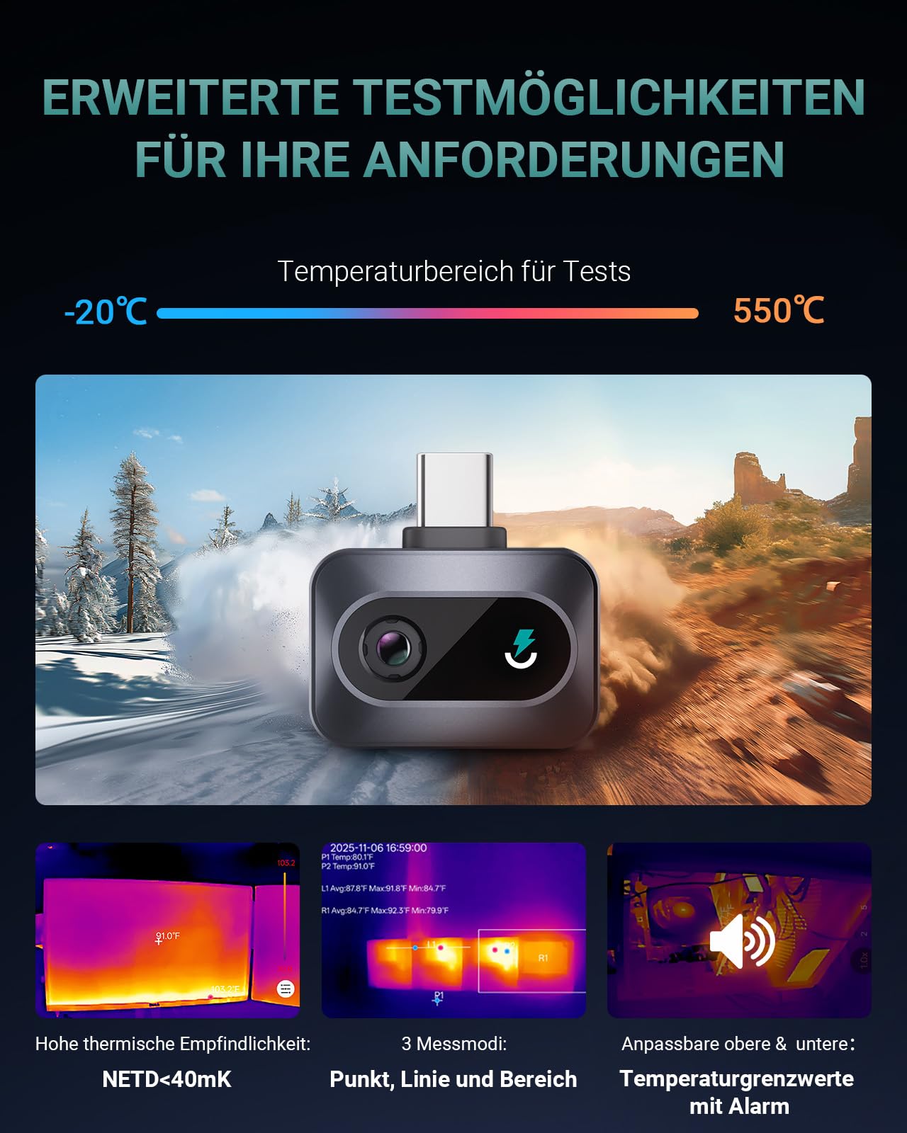 Wärmebildkamera Thermal TS1 für Android, Infrarotkamera Wärmebildkameras mit 512×384 Superauflösung Infrarot Kamera mit USB-C, -20°C bis 550°C, Haus-Inspektion 15x Zoom