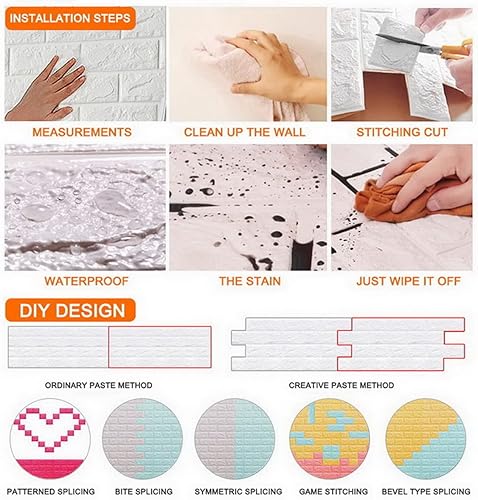 Miniatura 4 de Paneles de pared con efecto de ladrillo de 13.78 x 11.81 pulgadas, calcomanías autoadhesivas de espuma 3D, paquete de 10 azulejos de pared de 11