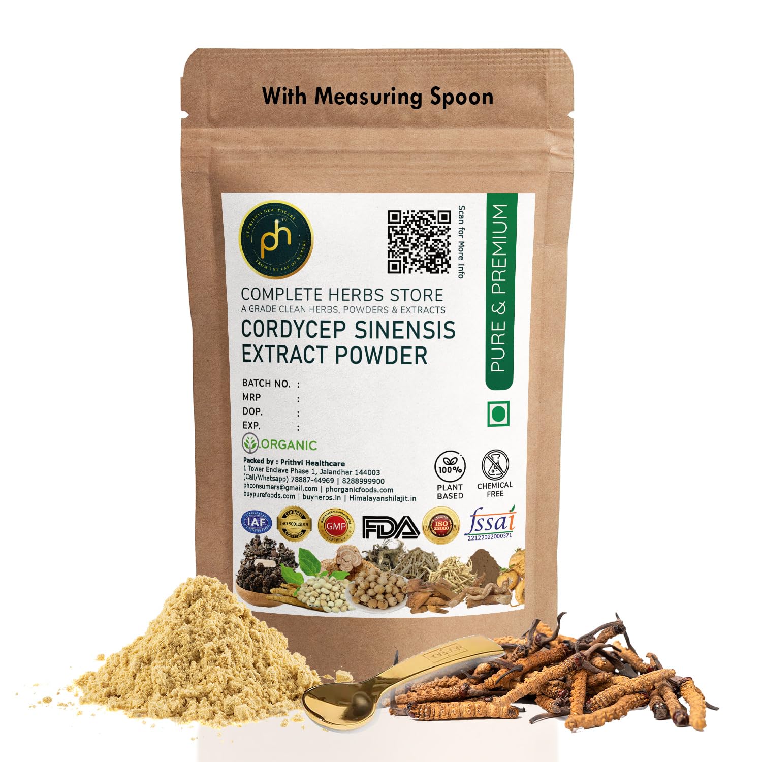 PH cordyceps Sinesis Extract Powder 50g 10% | Immune-Boosting Powerhouse for Energy, Stamina | All-Natural Supplement for Optimal Vitality | Boost your energy, sports performance, balance and libido