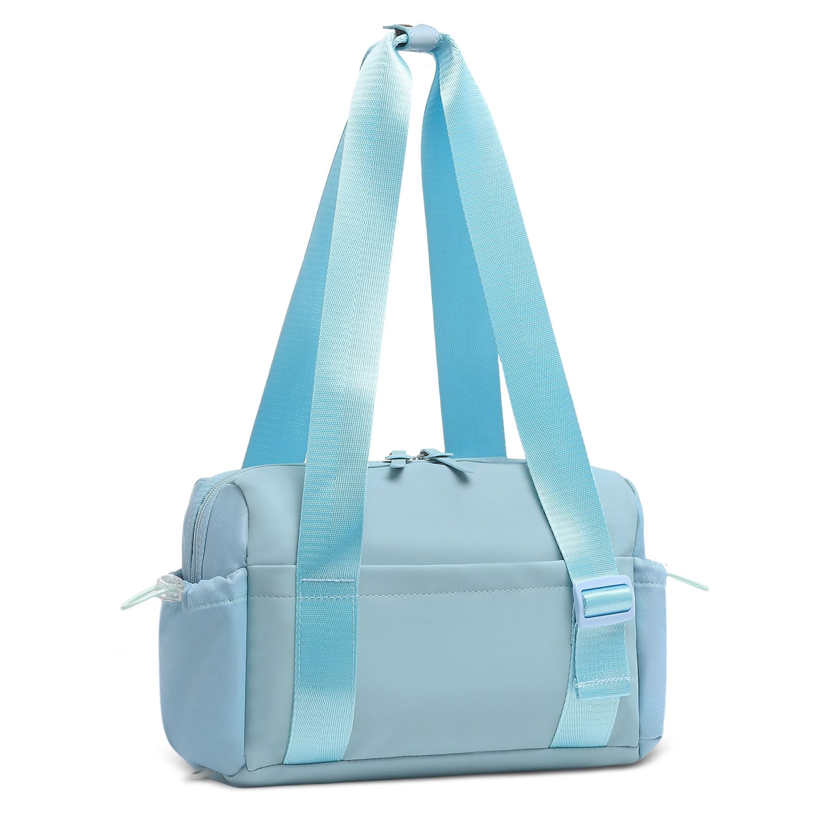 SUIKIHUM Mini Gym Bag for Women, Yoga Small Sports Bag for Women Girls, Waterproof PU Fitness Tote with Wet Compartment, Sky Blue