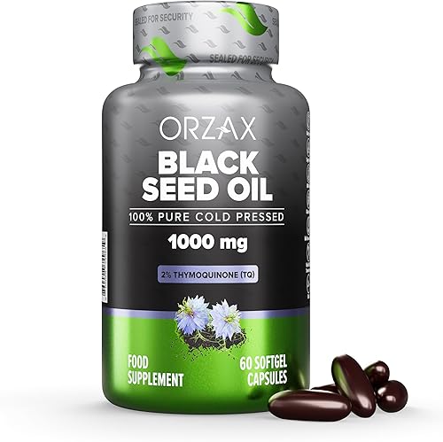 ORZAX Cápsulas orgánicas prensadas en frío de 1000 mg de aceite de semilla negra con 20 mg de timoquinona para apoyo inmunológico, buen cabello,