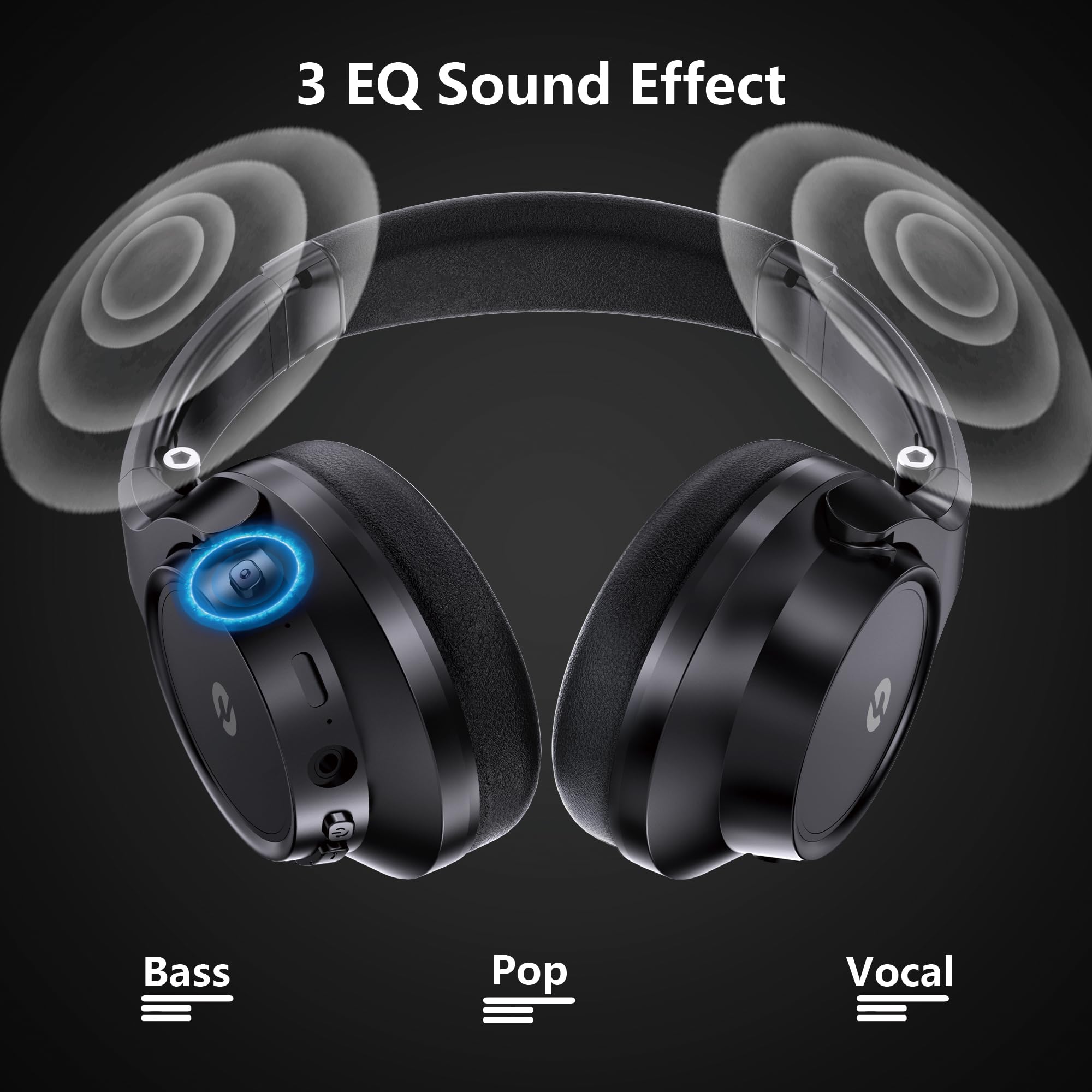Cuffie wireless over-ear, 70 ore di riproduzione, cuffie wireless Bluetooth 5.1, modalità 3EQ e cuffie stereo Hi-Fi Bluetooth con bassi profondi, cuffie pieghevoli leggere con microfono per viaggio