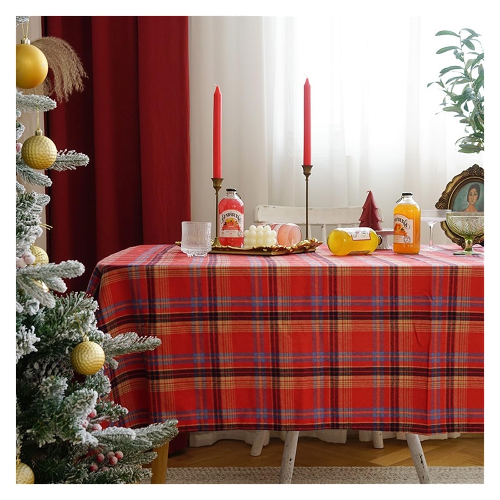 BTGYTTKL Checkered Tablecloth Checkered Tablecloth Rectangular/Round Buffalo Plaid Cotton Table Decorations Winter Washable For Kitchen Dining Decor