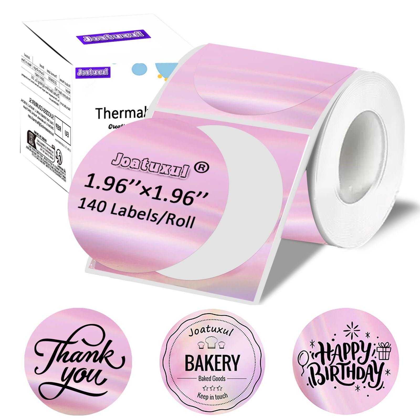 2 Inch Round Holographic Thermal Labels, Compatible with T50M Pro/M110/M100/M220 and Other 4x6 Thermal Printers for Shipping Barcode & Custom Stickers, 140 PCS/1Roll, Glitter Pink