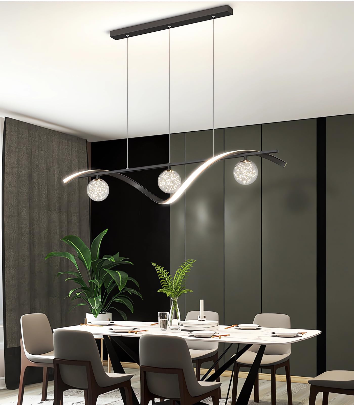 Lumière étoile de verre pour salle à manger - Lustre LED réglable hauteur noir élégant