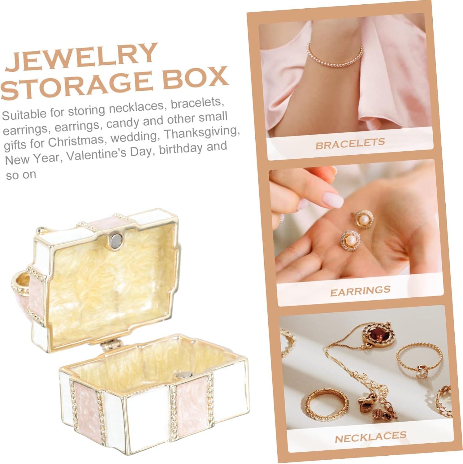 1pc box Vintage Bedroom Exquisite Bow Display Earrings for Decorative Home Pink Favor Bowknot Rings Enameled Adornment Women Jewelry Hinged Metal Lid Bracelets Trinket