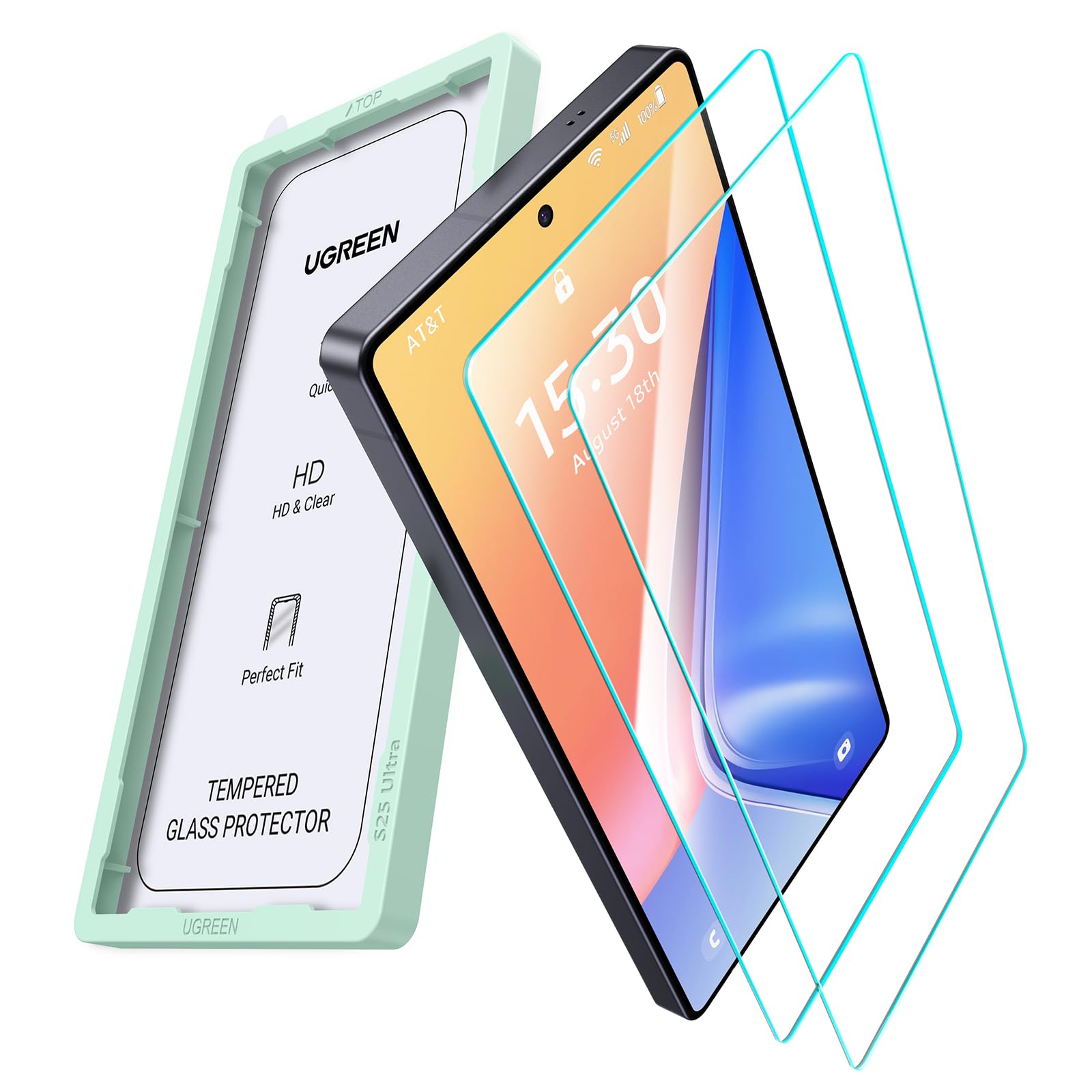 UGREEN S25 Ultra Screen Protector Military Grade Drop Protection Easy to Install Ultra HD Clear Anti Fingerprint Case Friendly 9H Tempered Glass Screen Protector Only Fit for Galaxy S25 Ultra (2 Pack)