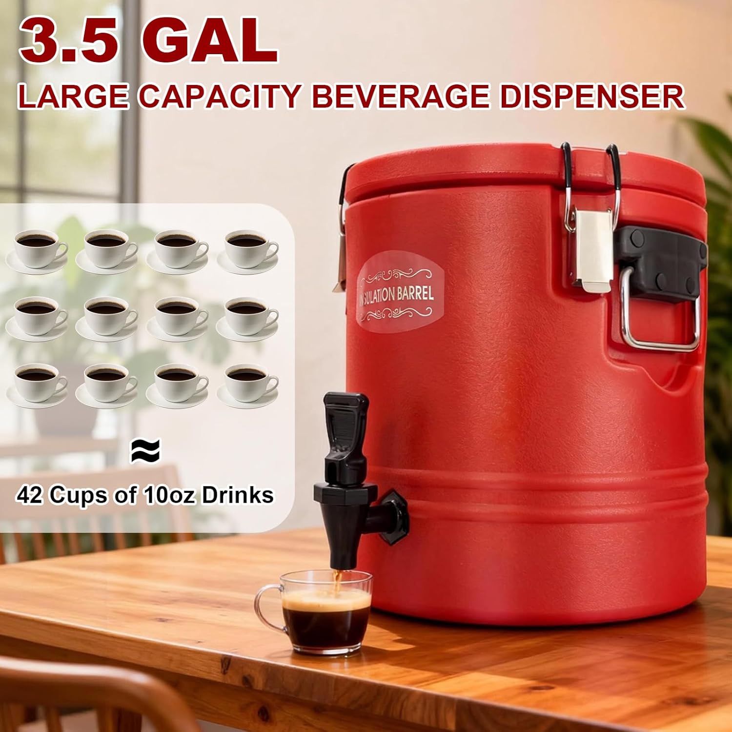 3.5Gallon Insulated Hot Beverage Dispenser, 304 Stainless Steel Hot Water & Coffee Dispenser, Large Capacity Portable Drink Cooler Jug for Parties, Camping, Sports Events - Image 2