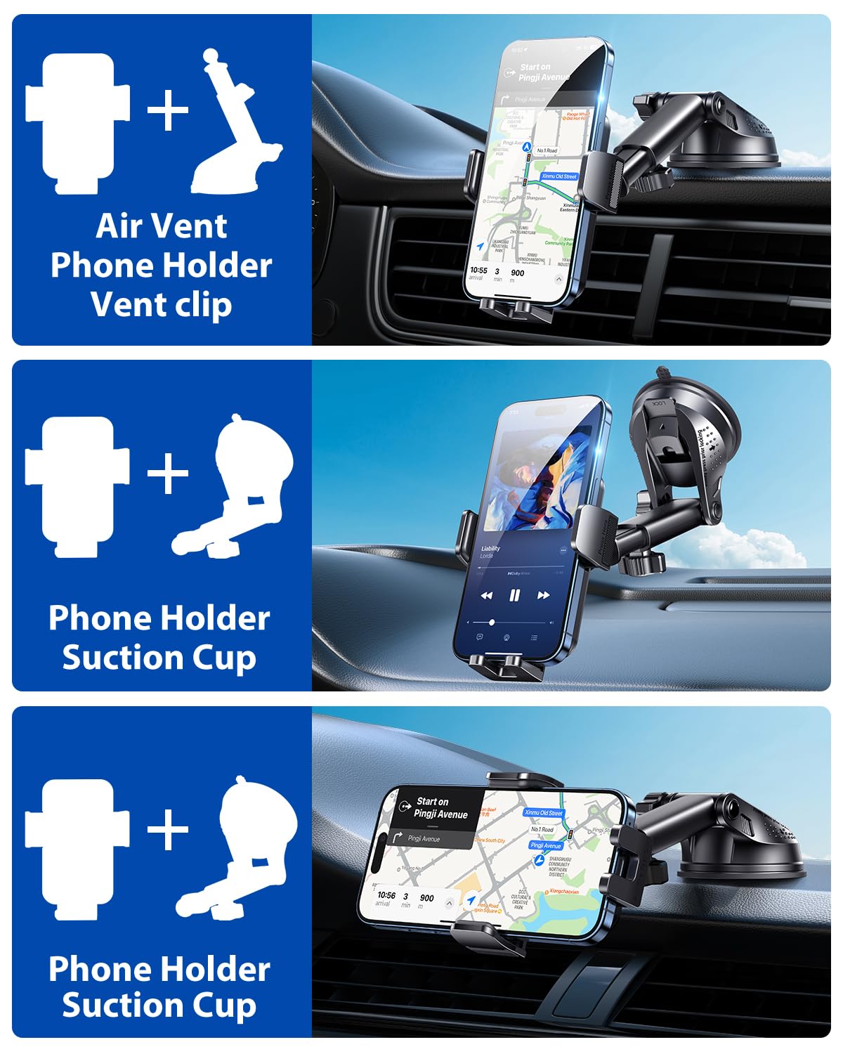 BIPOPIBO Porta Cellulare Auto, [Super potenza di aspirazione] Portacellulare Per Auto Cruscotto Supporto Telefono Auto 360°di Rotazione Braccio Estensibile Porta Telefono Auto per Smartphones