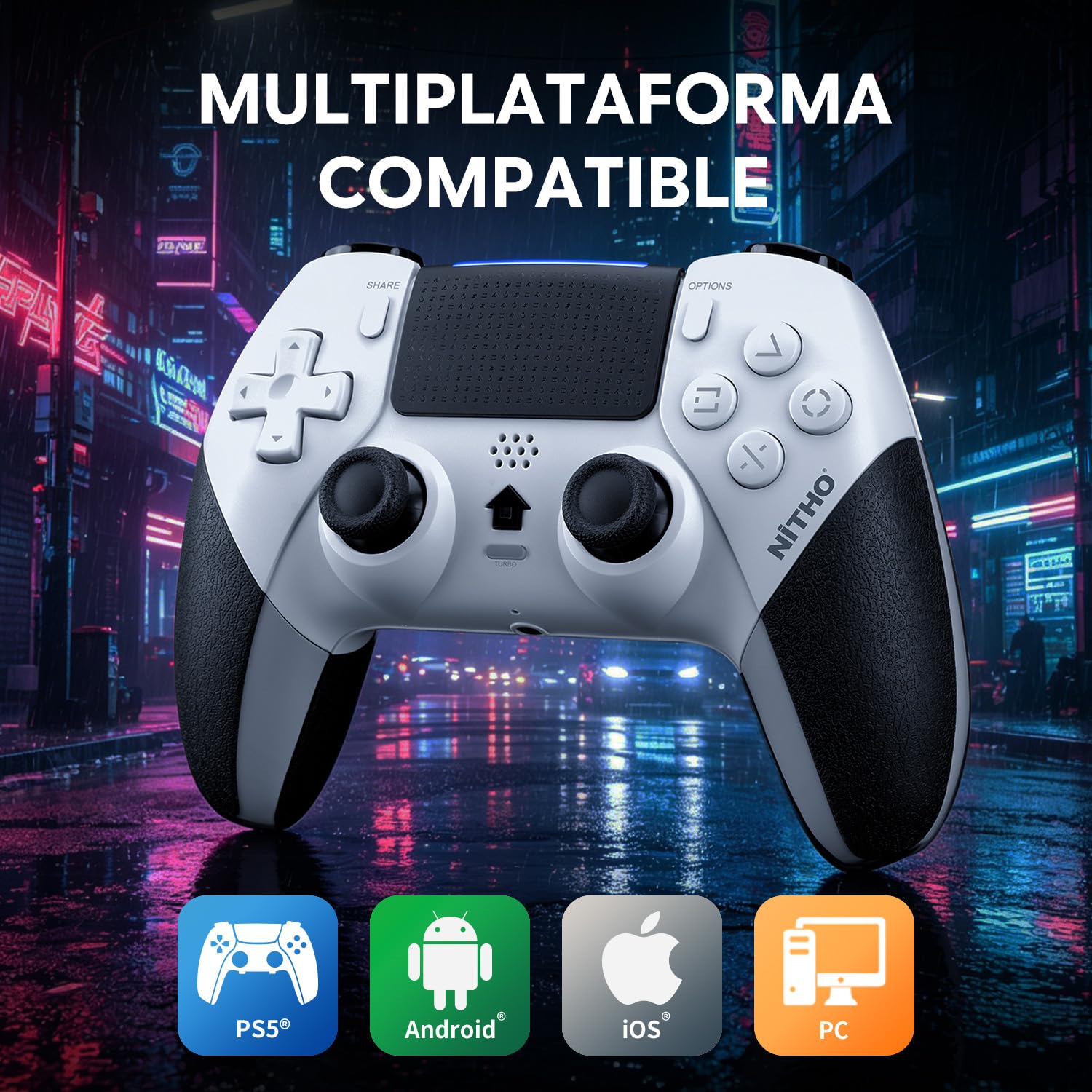 NITHO EVOLUTION Mando Inalámbrico Compatible con PS5 Pro/Slim, PC, iOS y Android, Gamepad con Joysticks Hall Effect, Doble Vibración, Macro, Turbo, Sensor de Movimiento de 6 Ejes y Panel Táctil