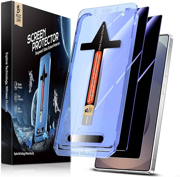 MAGIC JOHN 2 Pack para Samsung Galaxy S25 Ultra Protector de Pantalla de Vidrio Templado con Privacidad, Sin Burbujas, Fácil Instalación, Eliminación Automática de Polvo