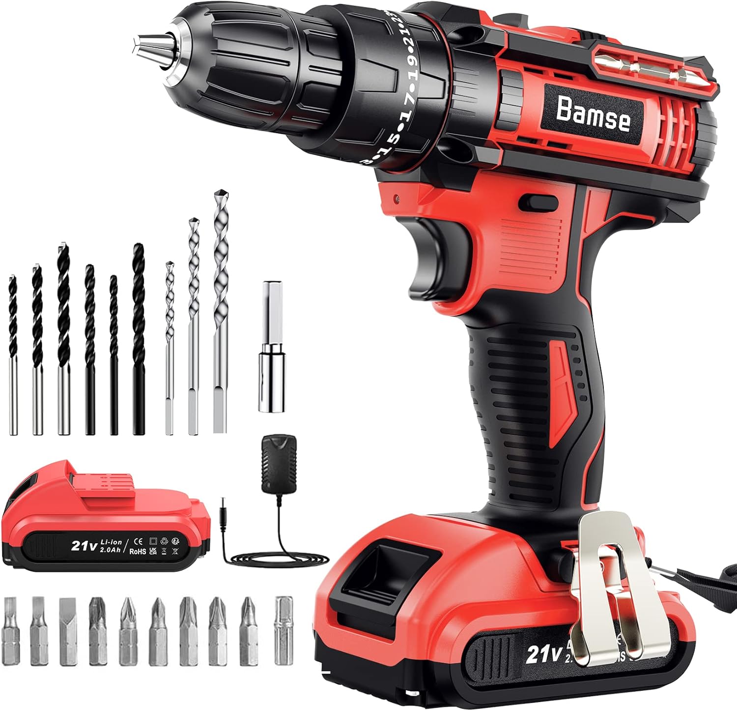 Cordless Drill Driver Set 21V, Bamse Power Drill Kit with 2