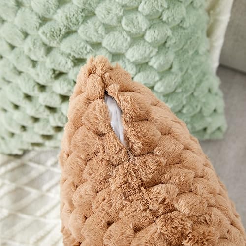 Miniatura 4 de Yaertun Paquete de 2 fundas de cojín decorativas, súper suaves y acogedoras, de felpa y pelo sintético, fundas de cojín de lujo para sofá, cama,