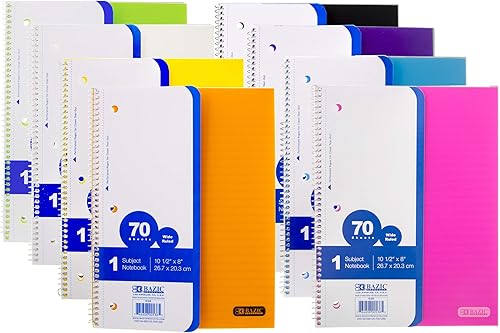 BAZIC - Cuaderno en espiral con rayas anchas de 70 ct.