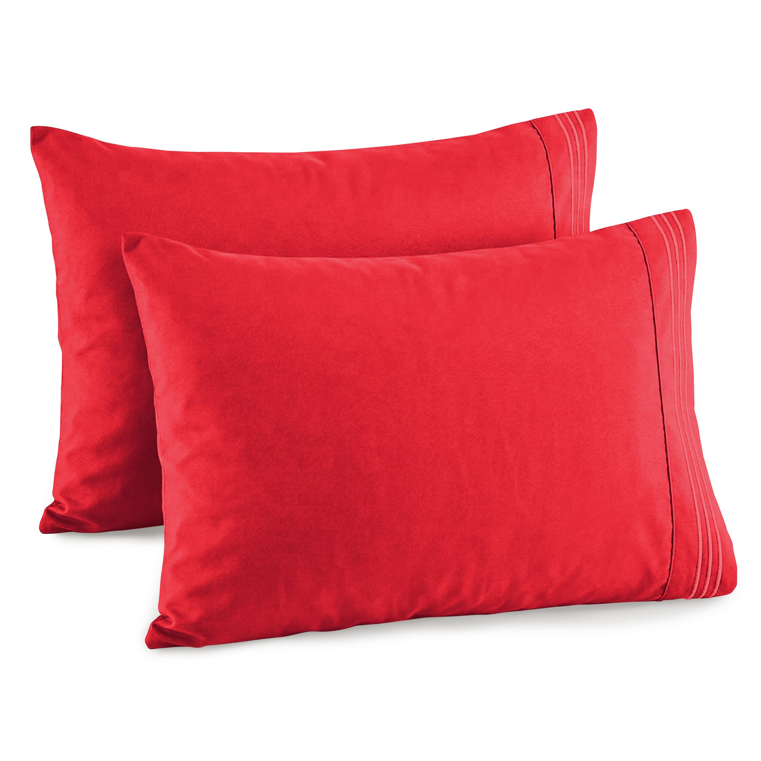 Elegant Comfort Taies d'oreiller en Microfibre infroissables et résistantes à la décoloration, Rouge, très Grand lit